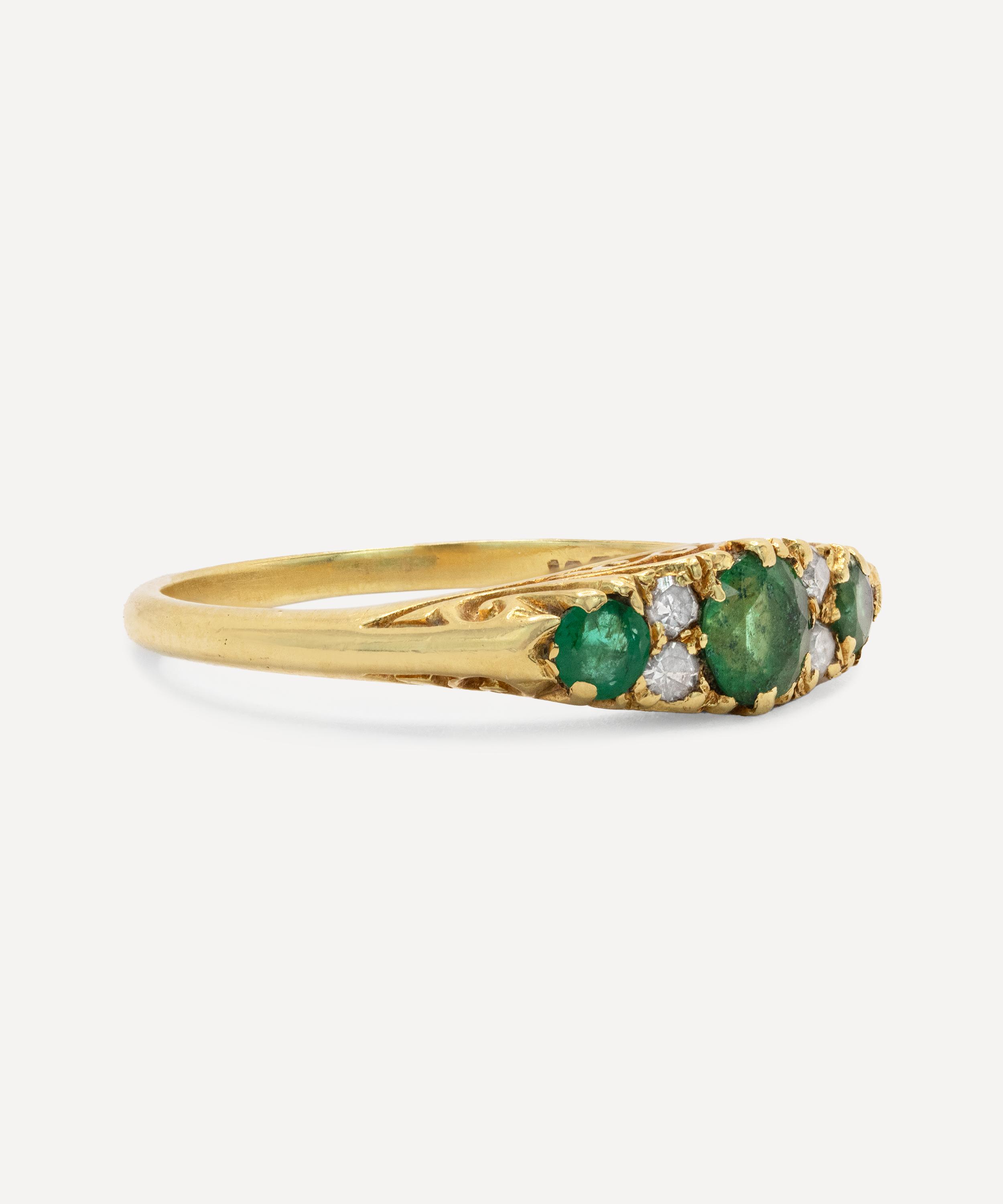 Kojis - 18ct Gold Antique Emerald and Diamond Ring image number 1