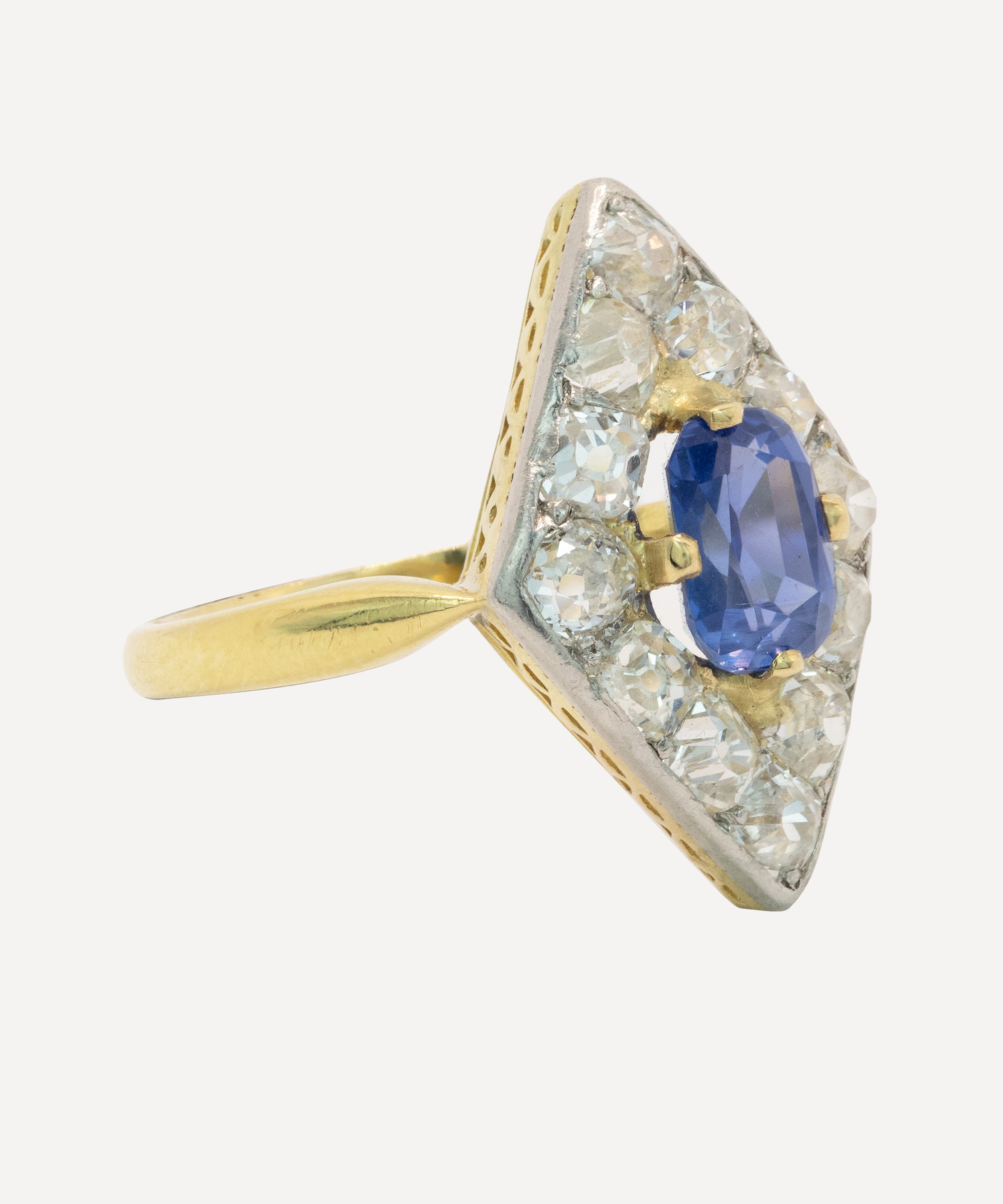 Kojis - 18ct Gold Antique Sapphire and Diamond Plaque Ring image number 1