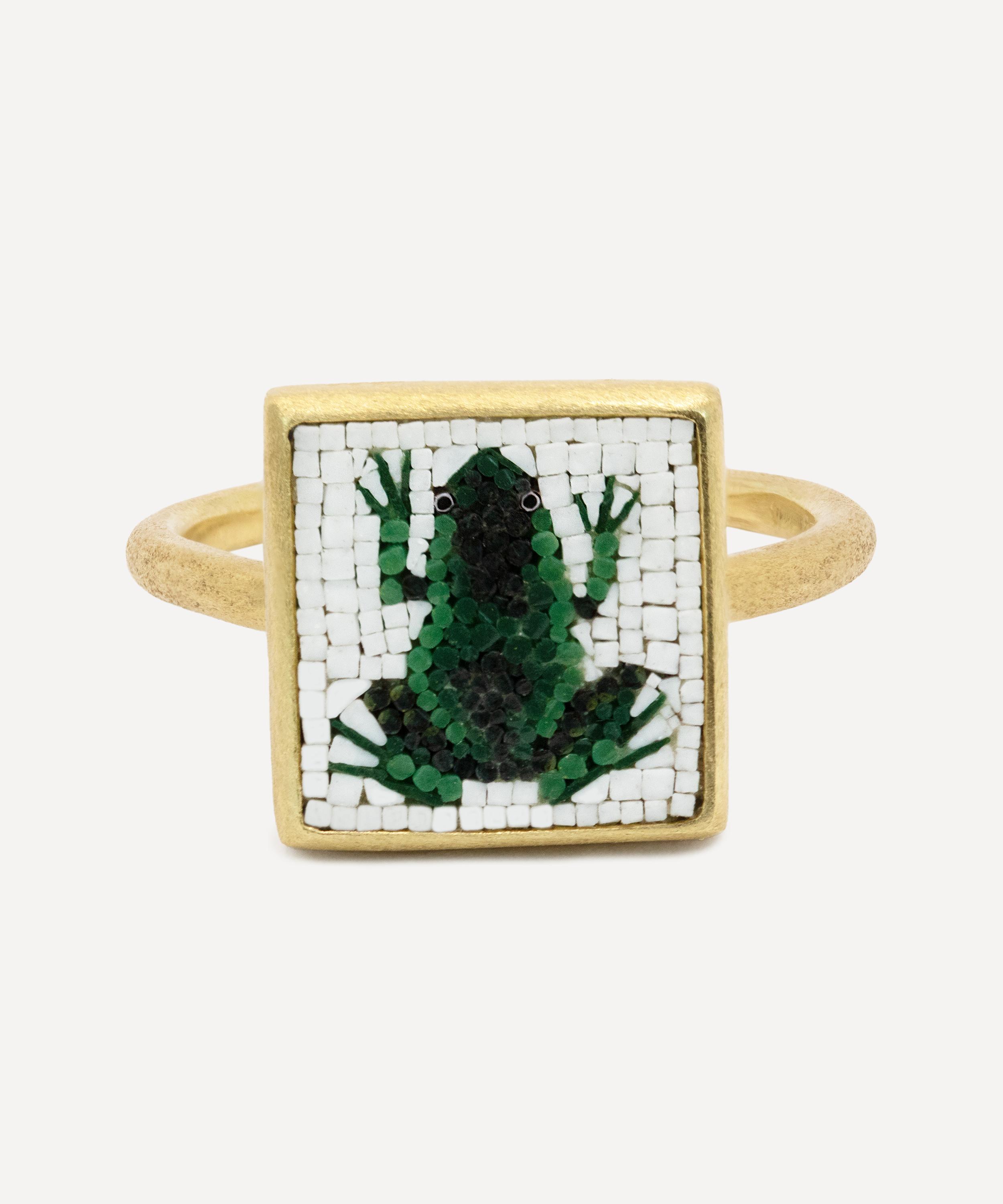 Kojis - 18ct Gold Micro Mosaic Frog Ring image number 0