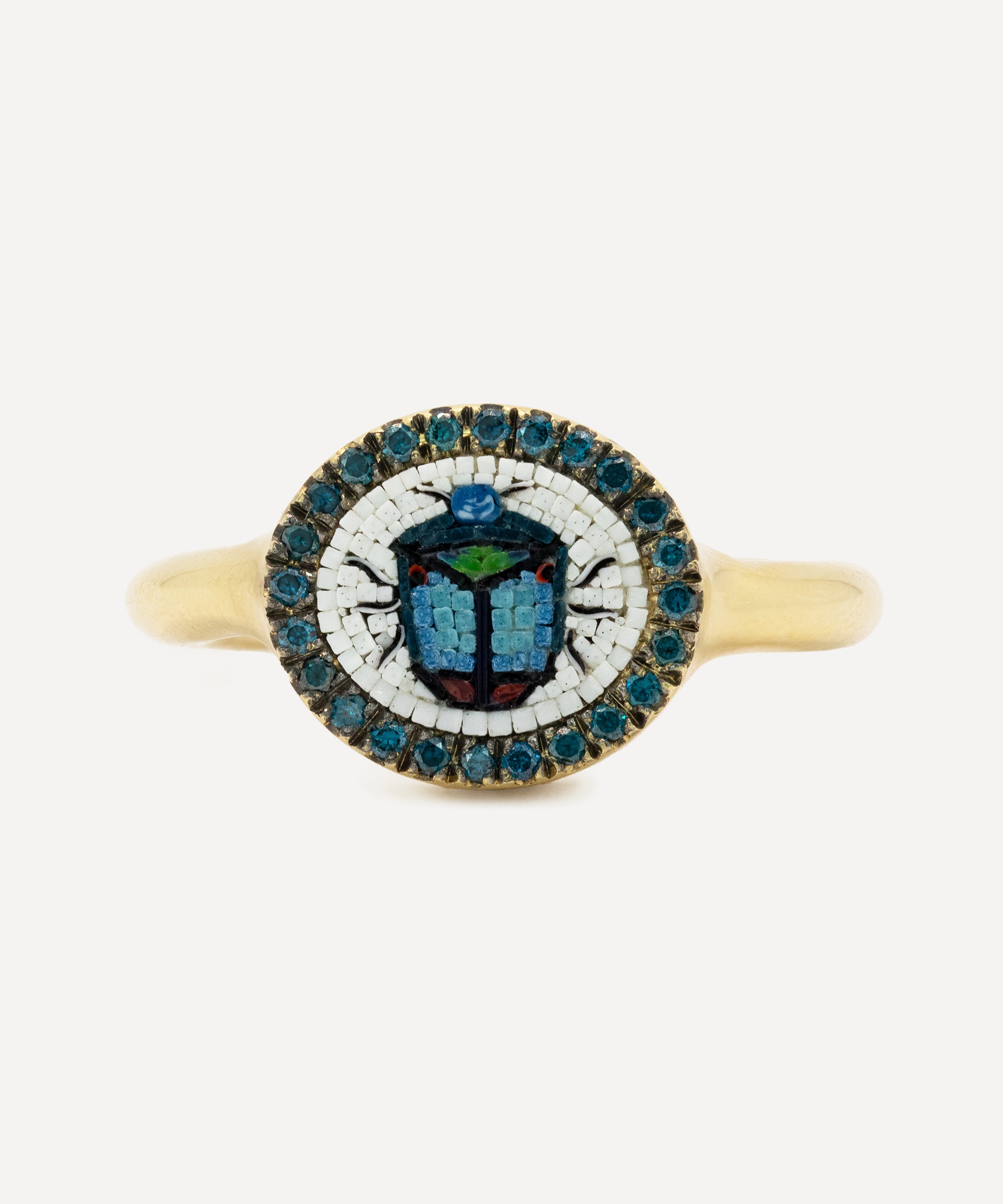 Kojis - 18ct Gold Micro Mosaic and Blue Diamond Beetle Ring image number 0