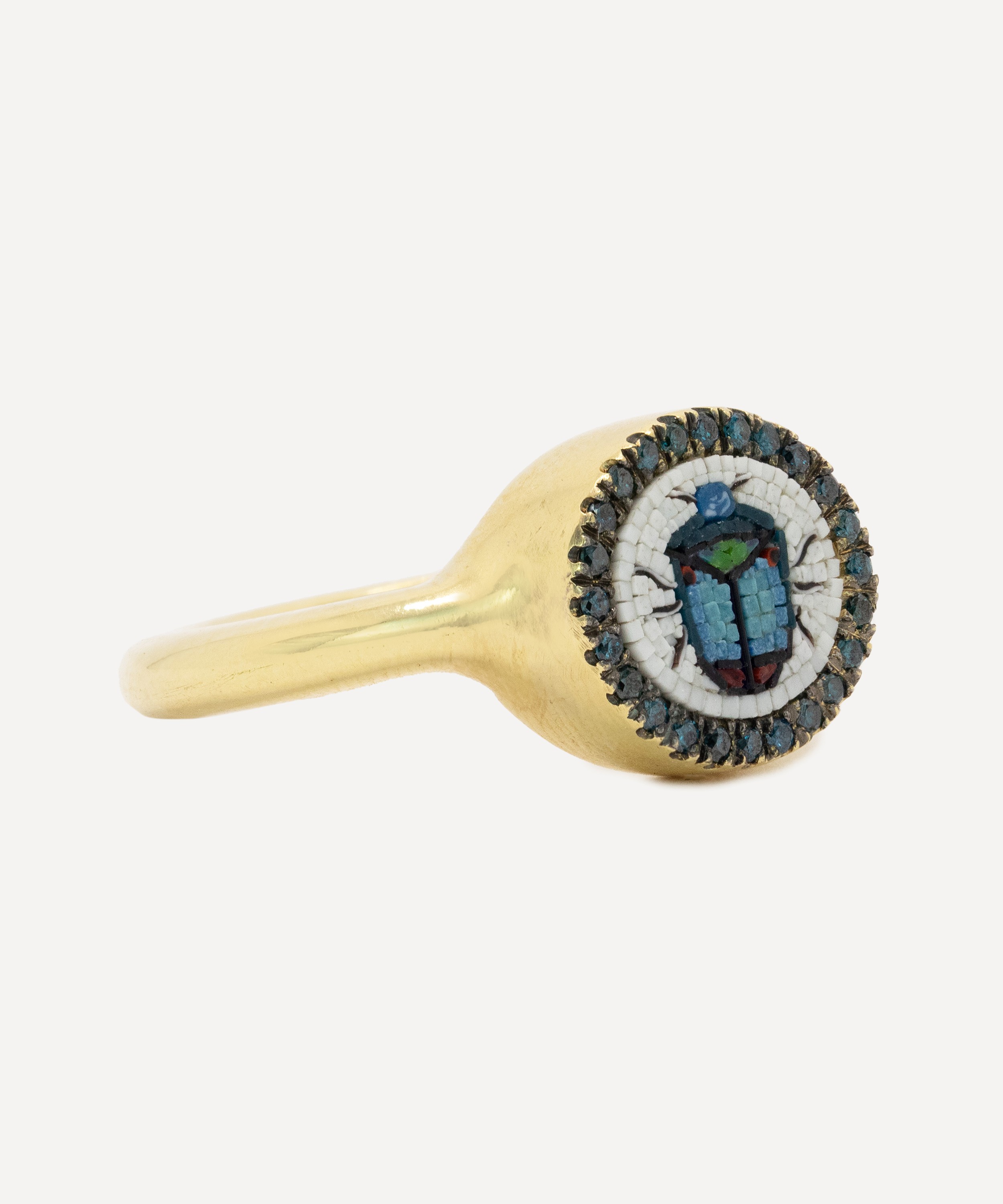 Kojis - 18ct Gold Micro Mosaic and Blue Diamond Beetle Ring image number 1