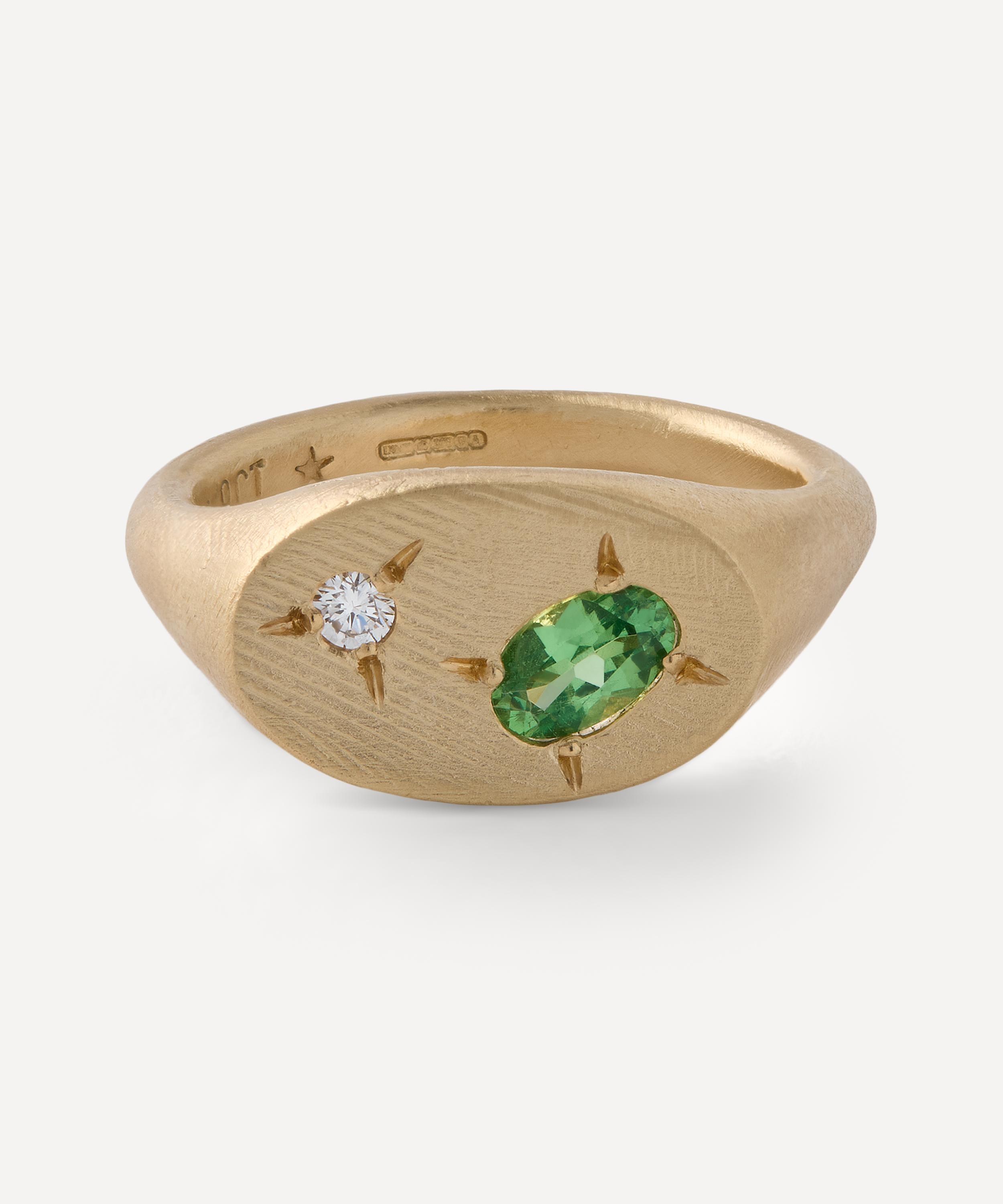 Seb Brown - 9ct Gold Ref Tsavorite Garnet Diamond Signet Ring
