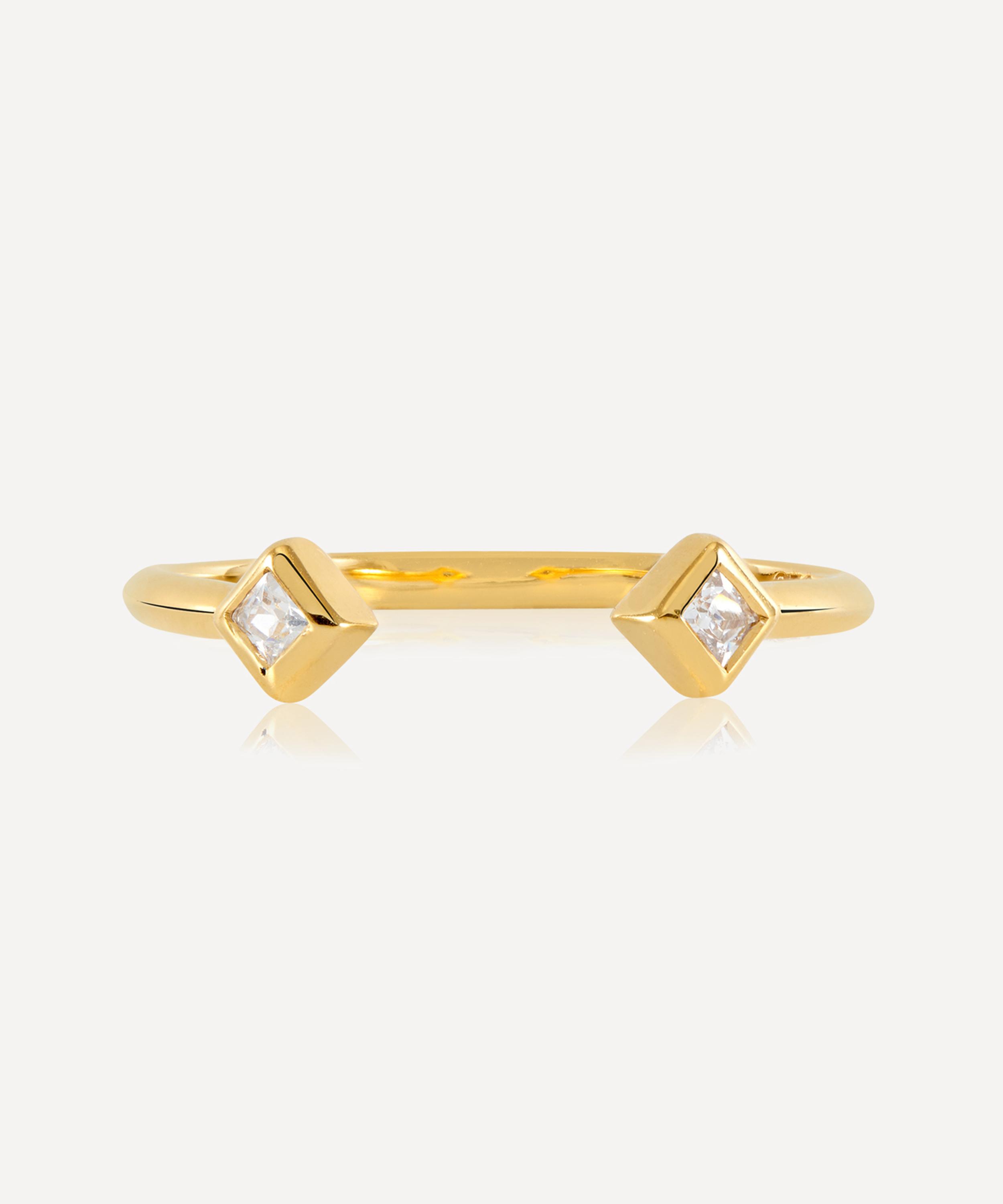 Rachel Jackson - 22ct Gold-Plated Adjustable White Topaz Deco Ring image number 0