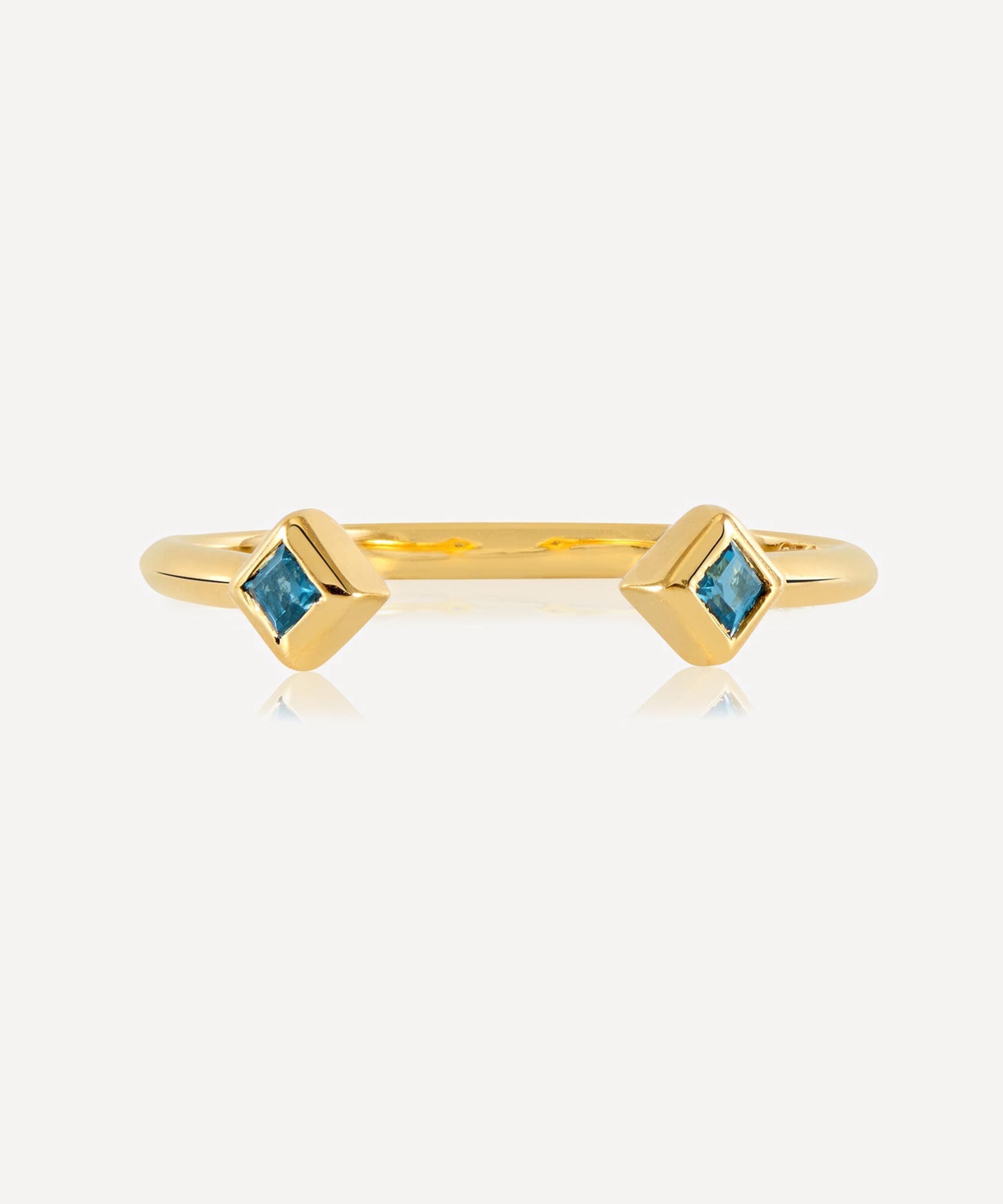 Rachel Jackson - 22ct Gold-Plated Adjustable Blue Topaz Deco Ring image number 0