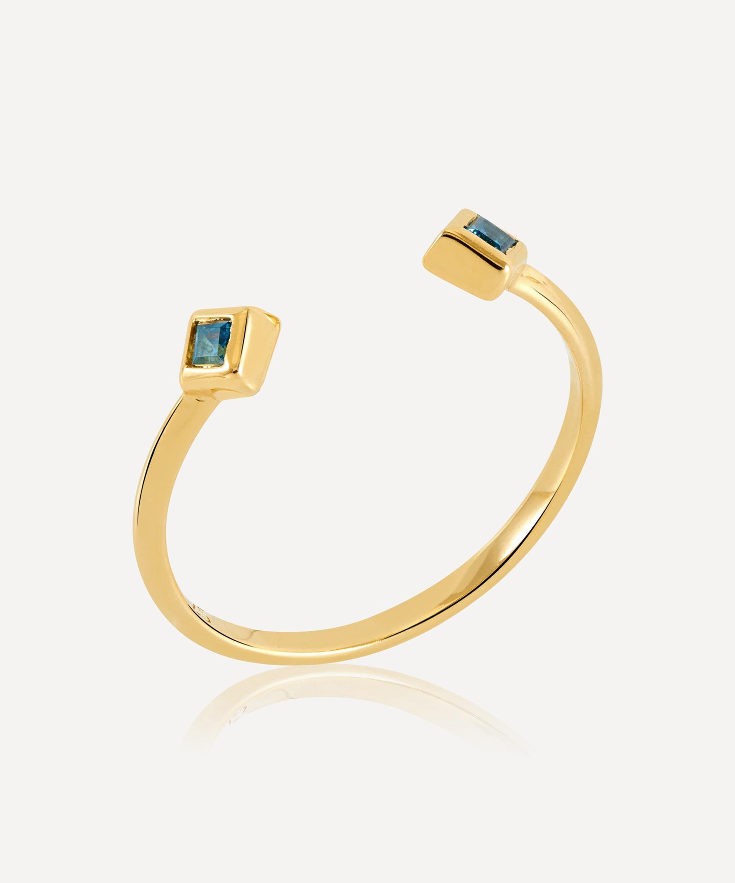 Rachel Jackson - 22ct Gold-Plated Adjustable Blue Topaz Deco Ring image number 1