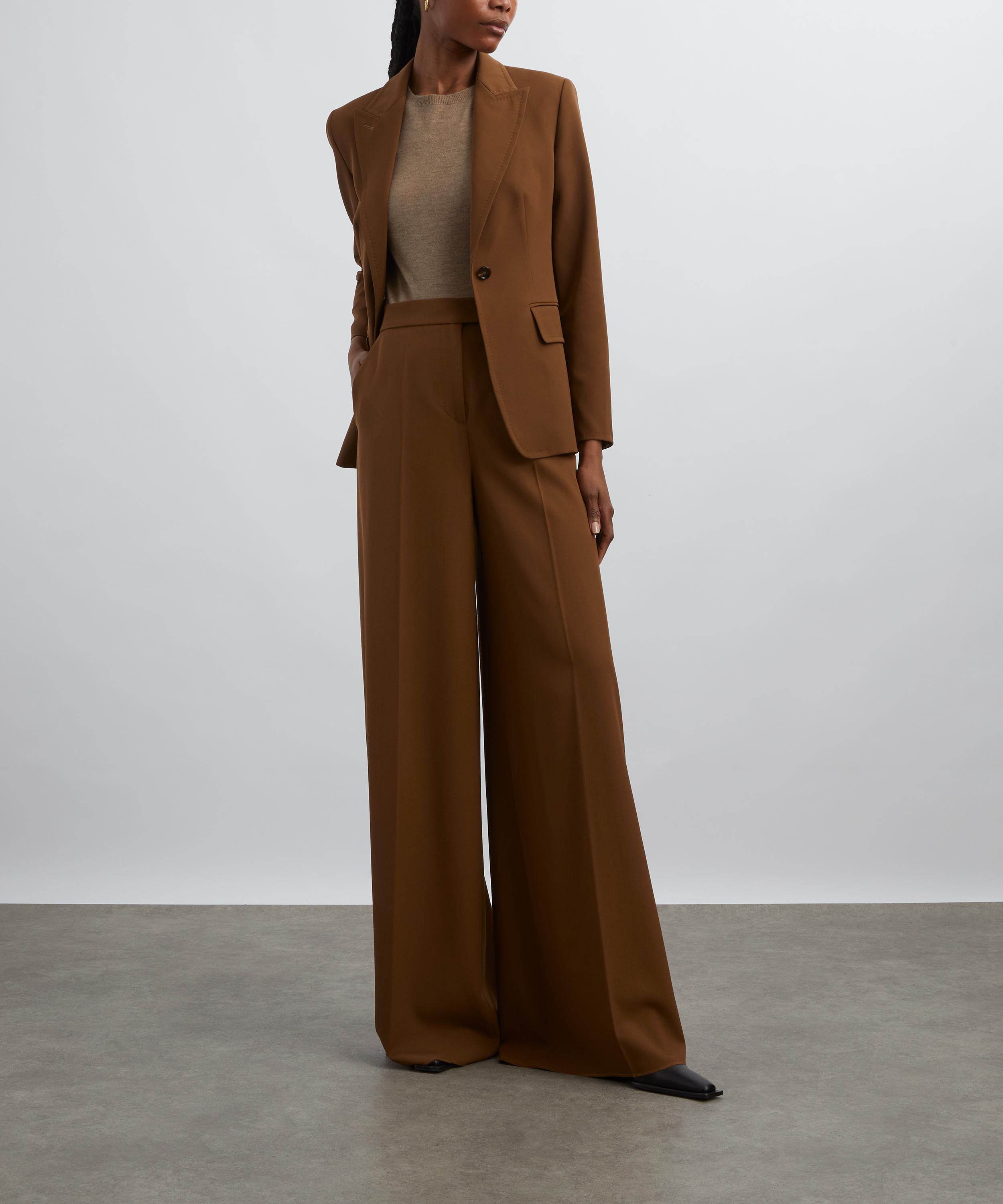 Max Mara - Tobacco Gabardine Wool Wide Leg Trousers  image number 1