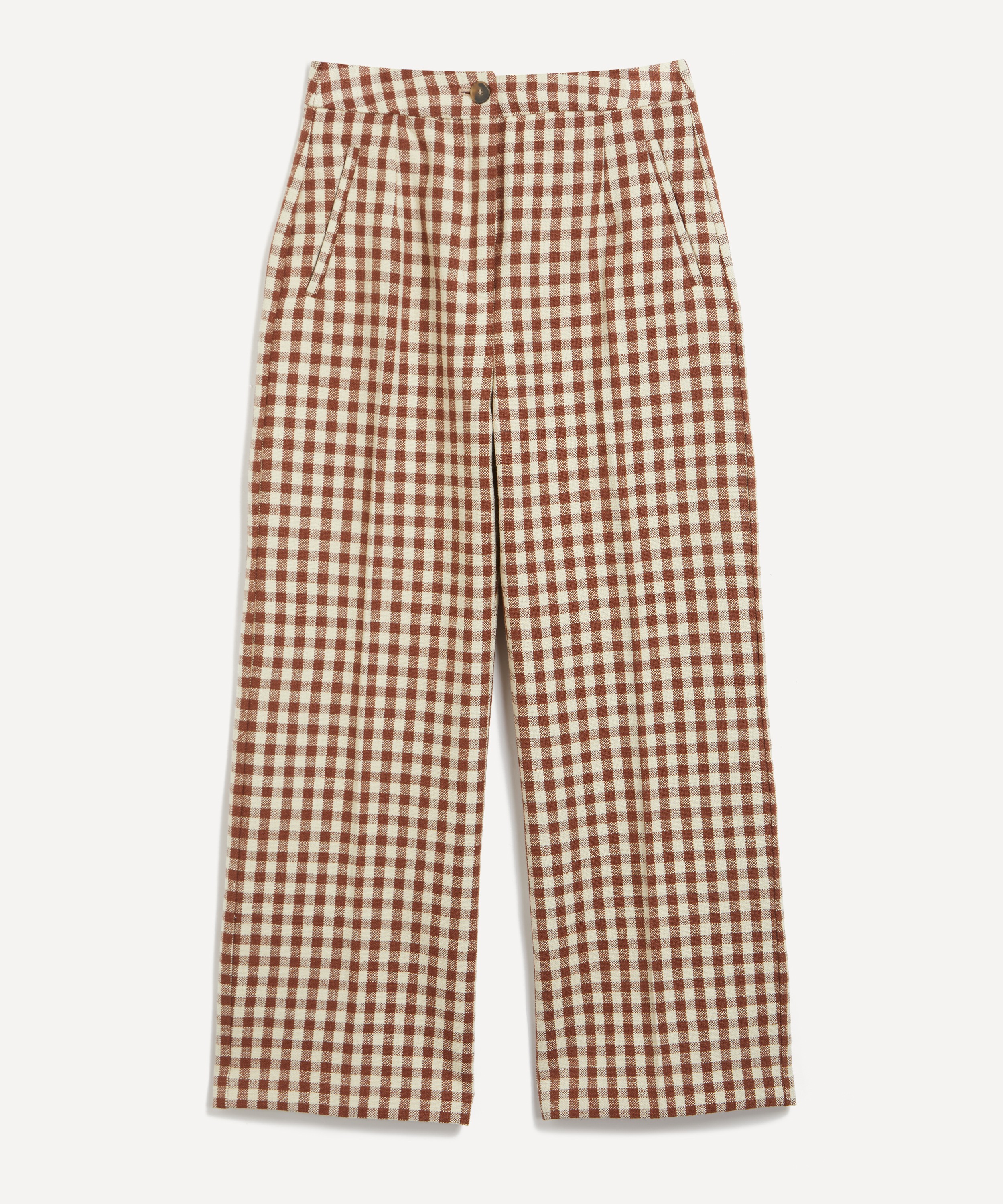 Sézane - Martin Crop Brown Gingham and Ecru Trousers image number 0