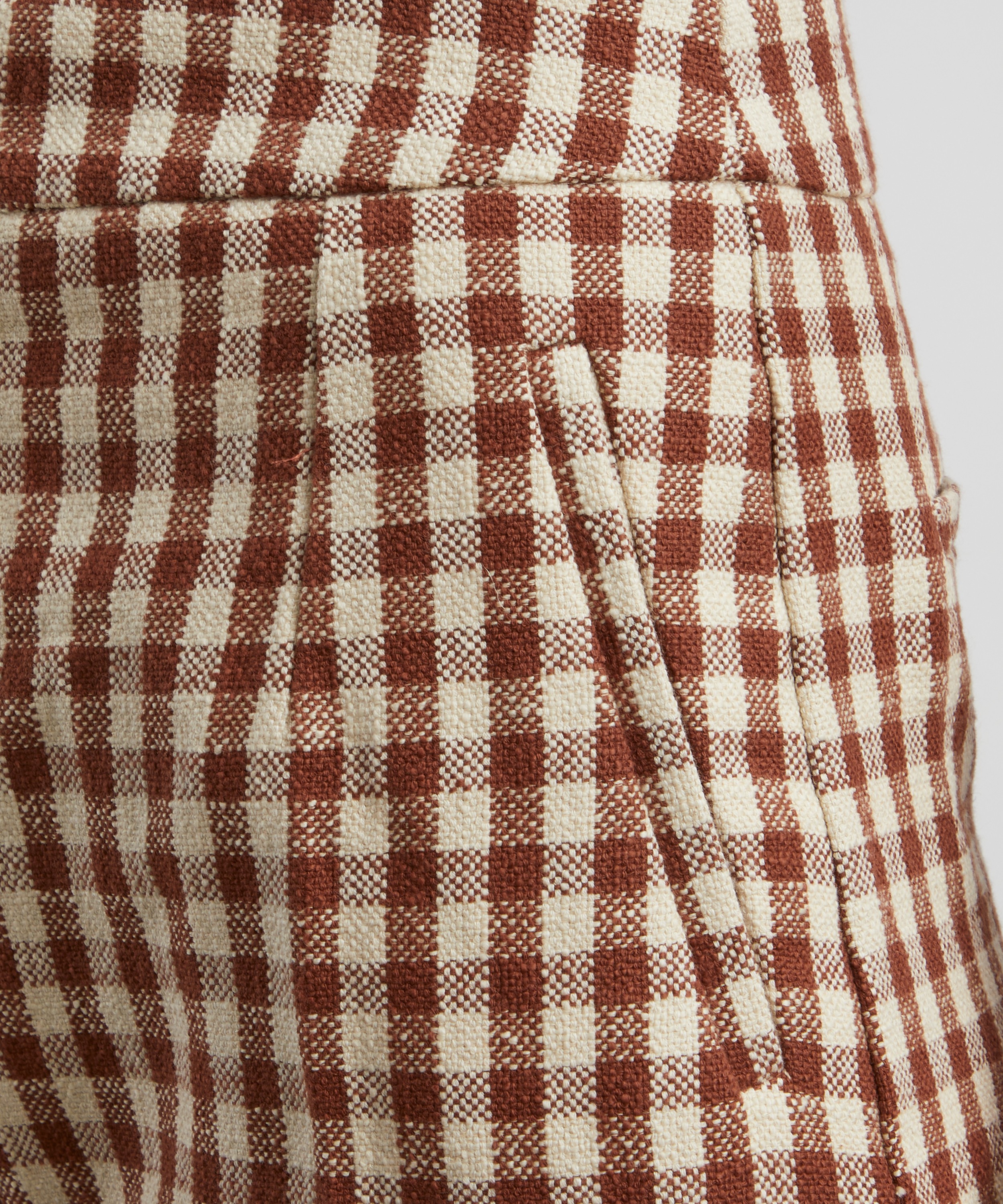 Sézane - Martin Crop Brown Gingham and Ecru Trousers image number 1