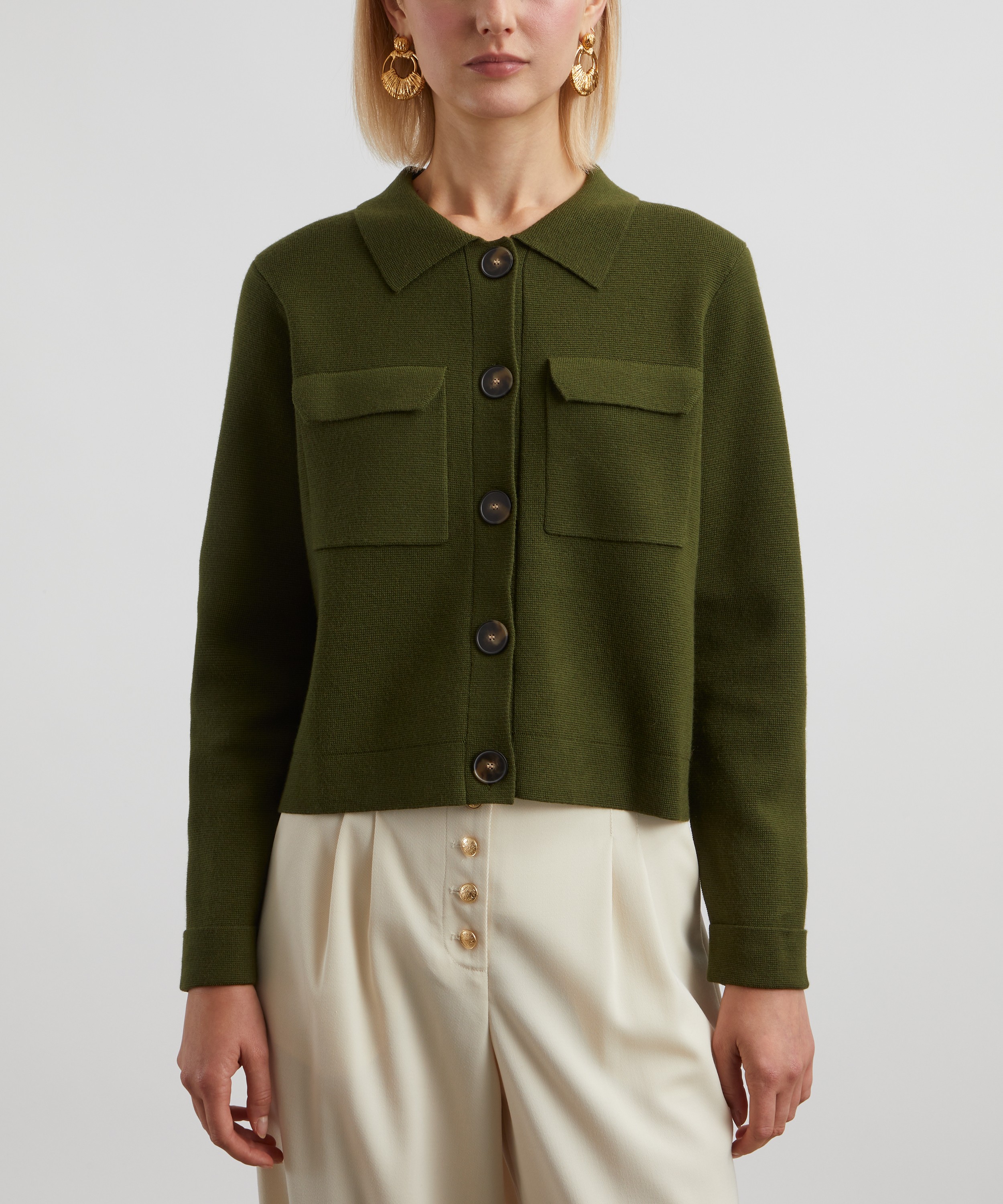 Sézane - Betty Perfect Green Merino Wool Cardigan image number 2