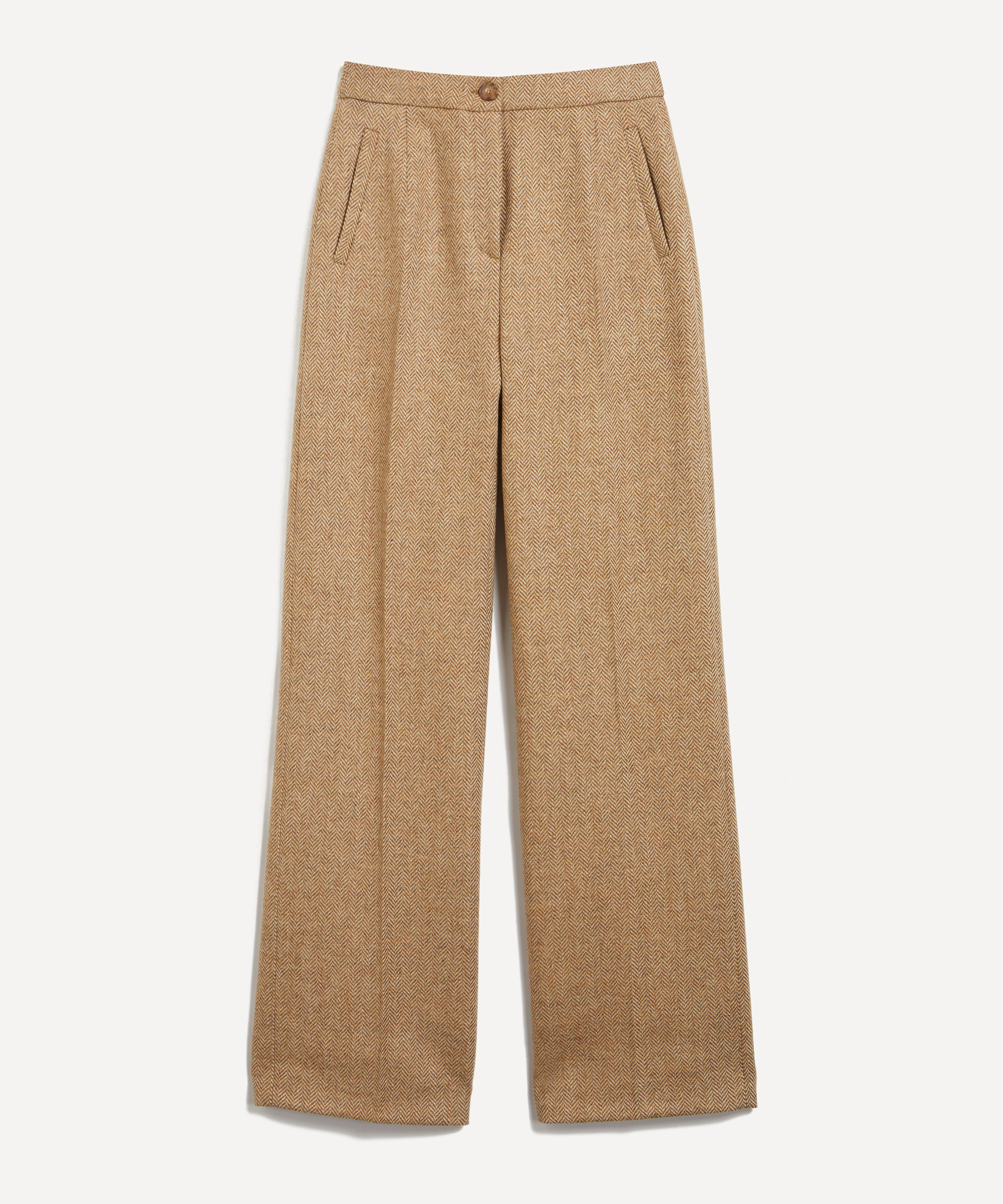 S&eacute;zane - Martin Camel Ecru Herringbone High-Waisted Wide Leg Trousers image number 0