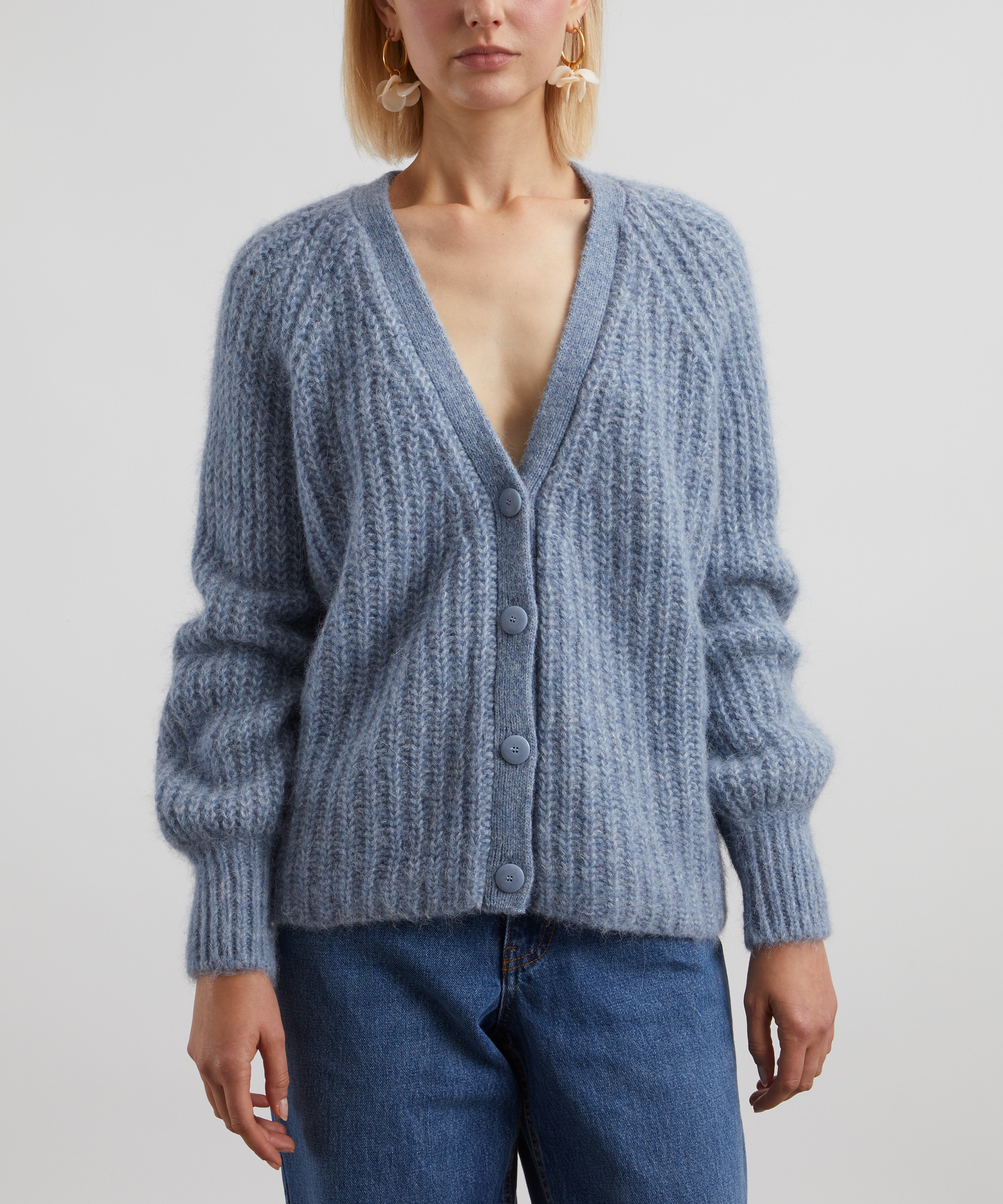 Sézane - Basile Vintage Blue Alpaca-Wool Rib-Knit Cardigan image number 2