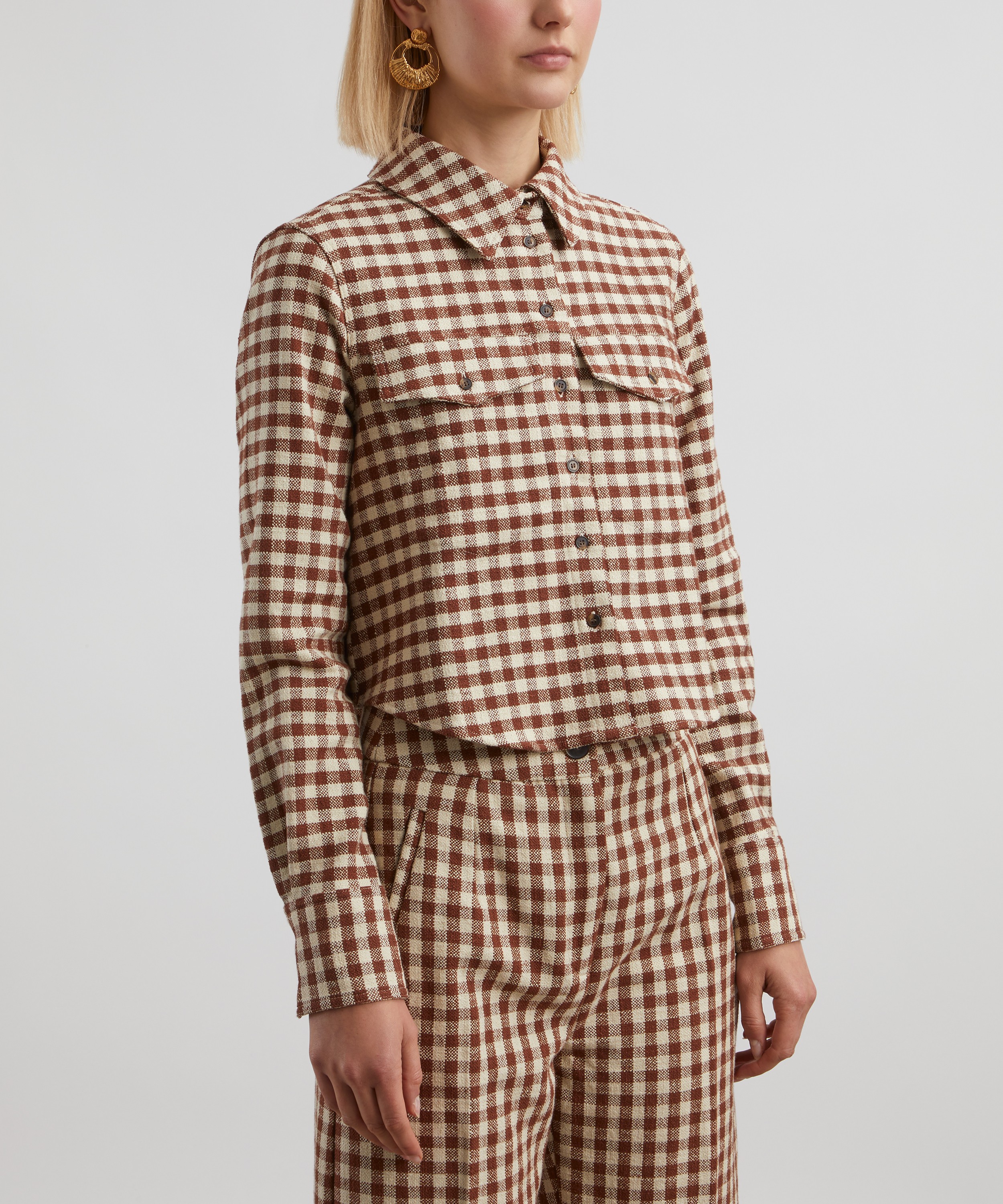 Sézane - Maelle Brown Gingham and Ecru Shirt image number 2