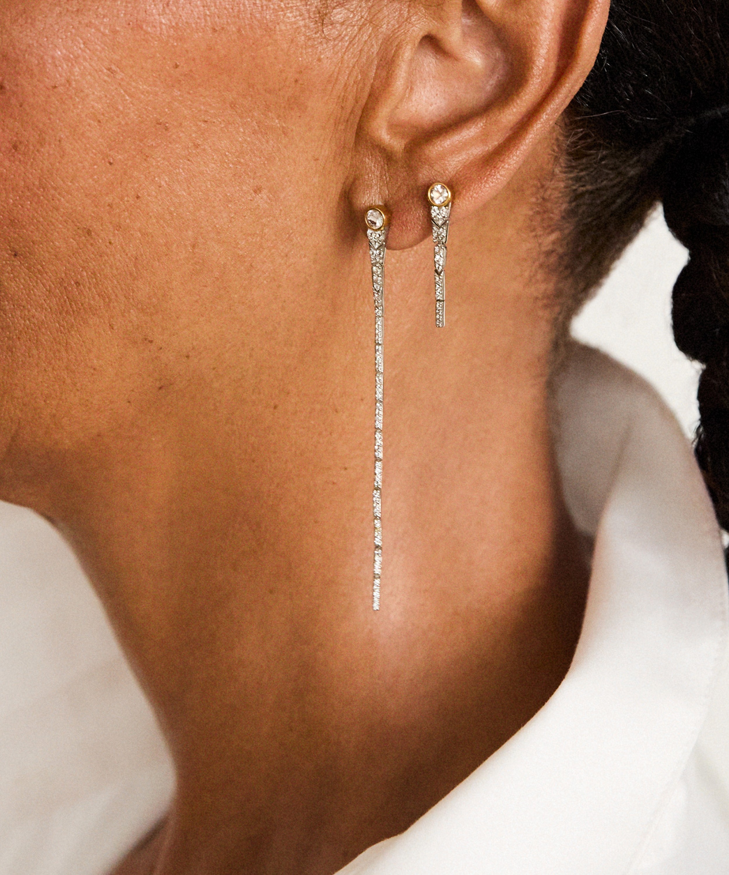 V by Laura Vann - Mixed Metal Slimline Long Deco Drop Earrings image number 3