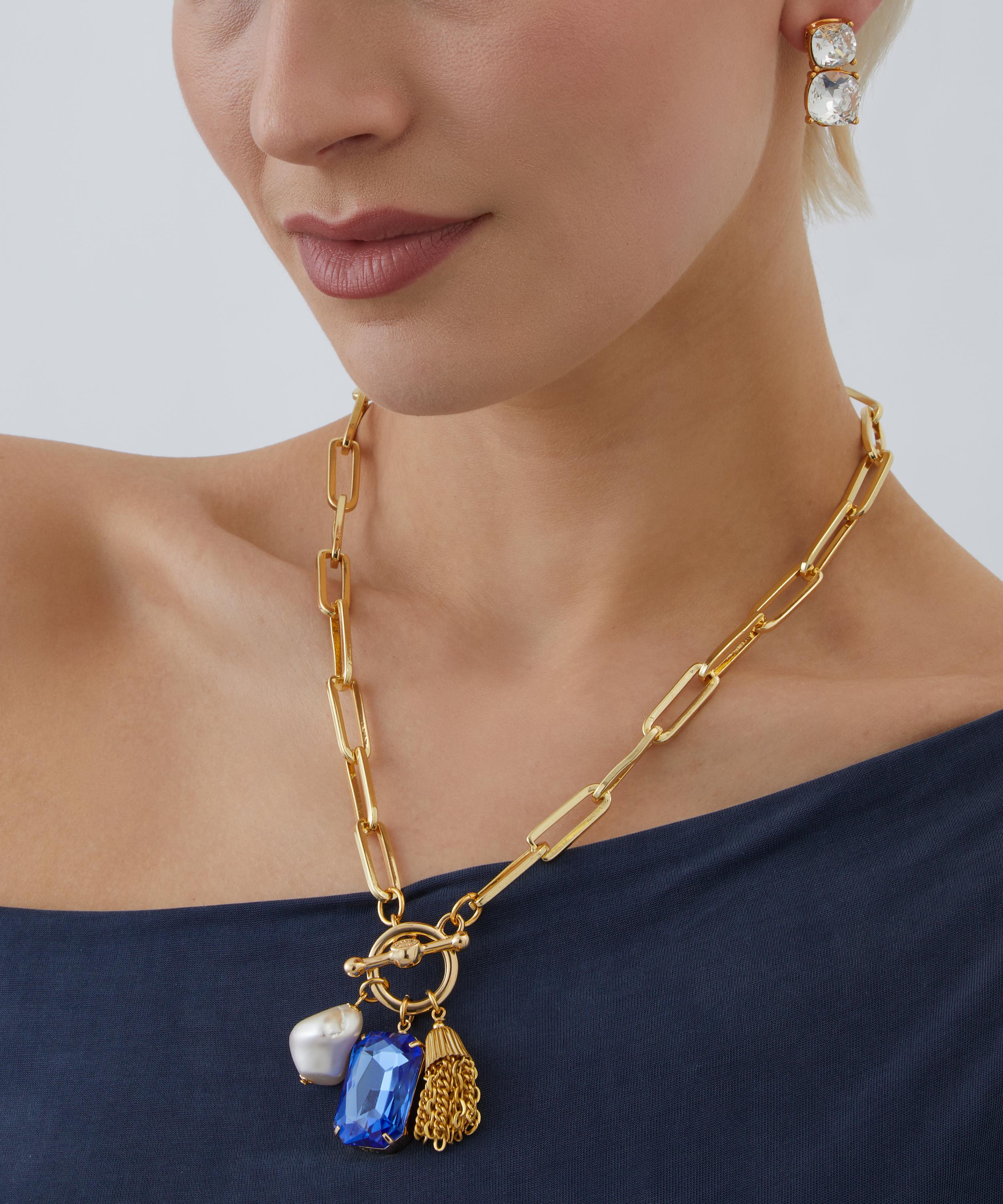 Kenneth Jay Lane - Gold-Plated Sapphire and Pearl Chain Necklace image number 1