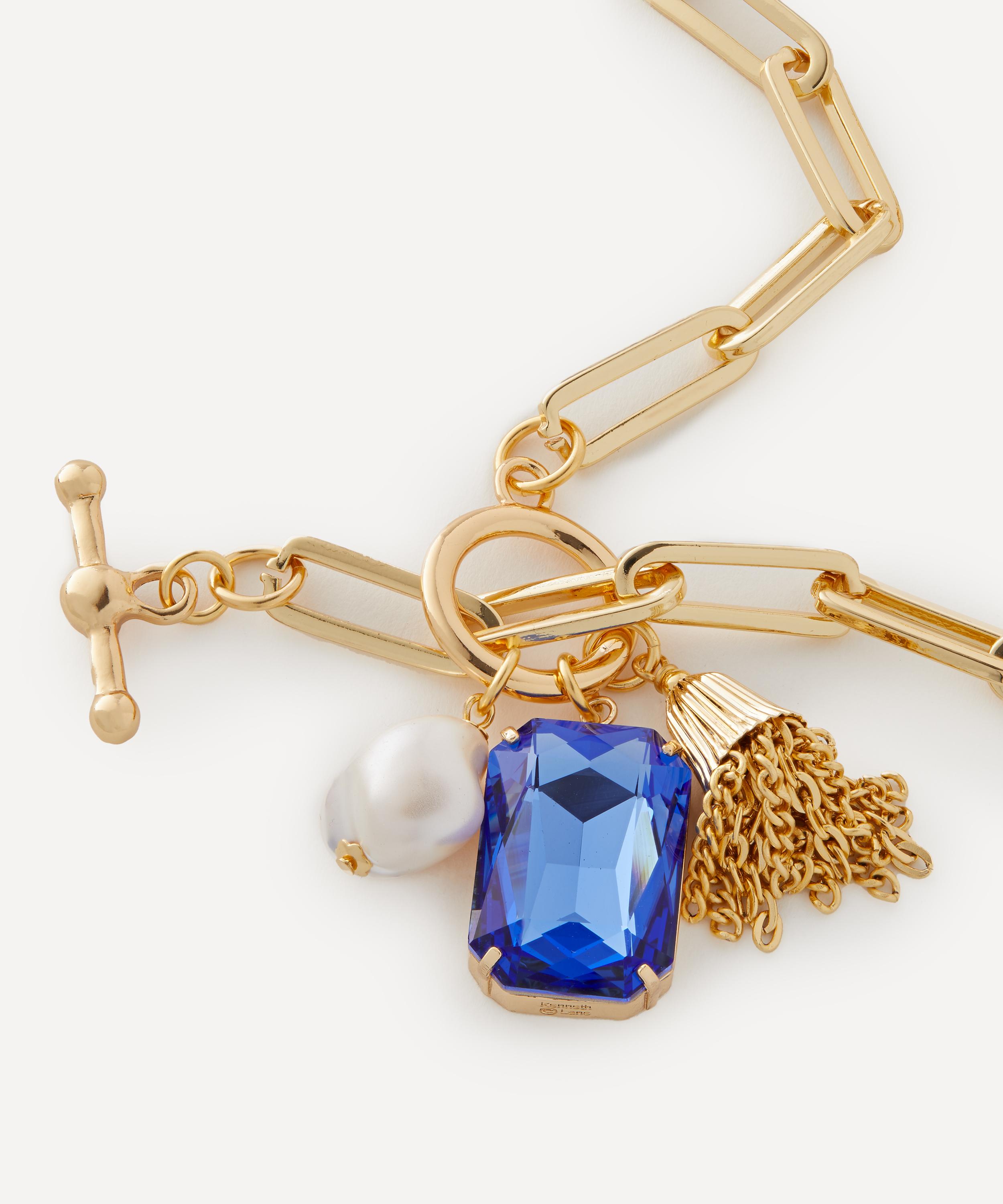 Kenneth Jay Lane - Gold-Plated Sapphire and Pearl Chain Necklace image number 2