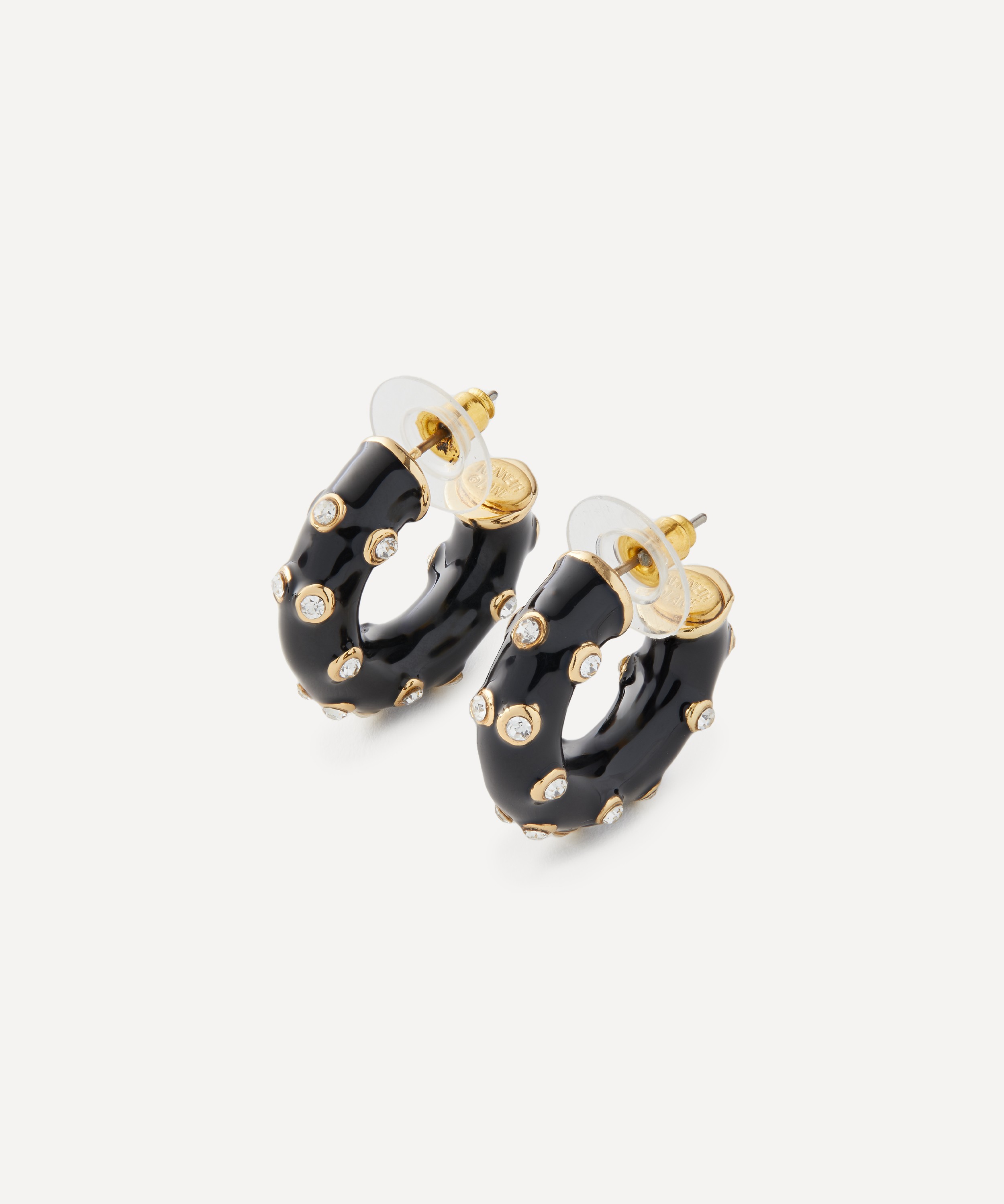 Kenneth Jay Lane - Gold-Plated Crystal-Embellished Enamel Hoop Earrings image number 0