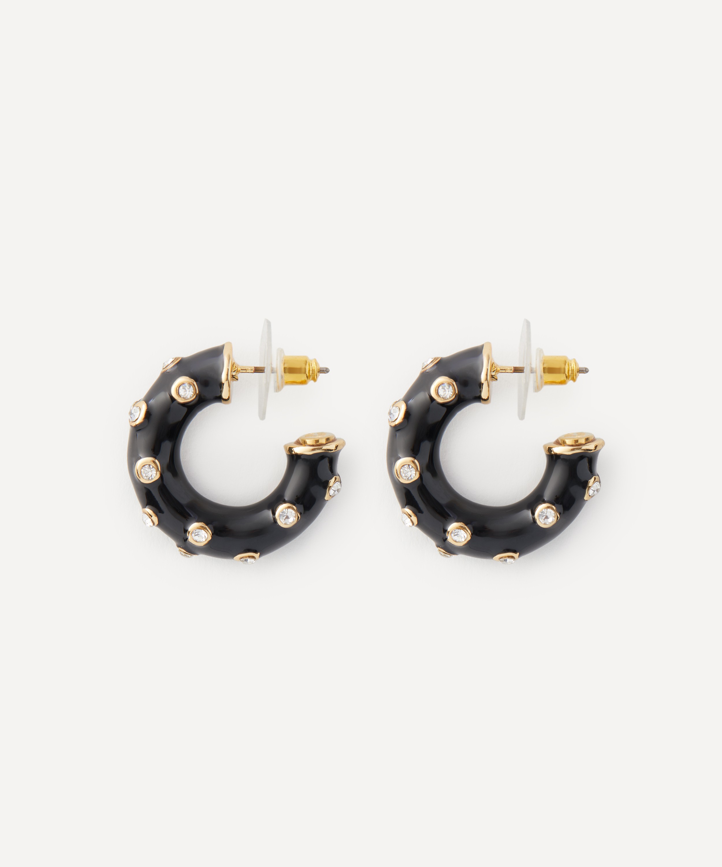 Kenneth Jay Lane - Gold-Plated Crystal-Embellished Enamel Hoop Earrings image number 2