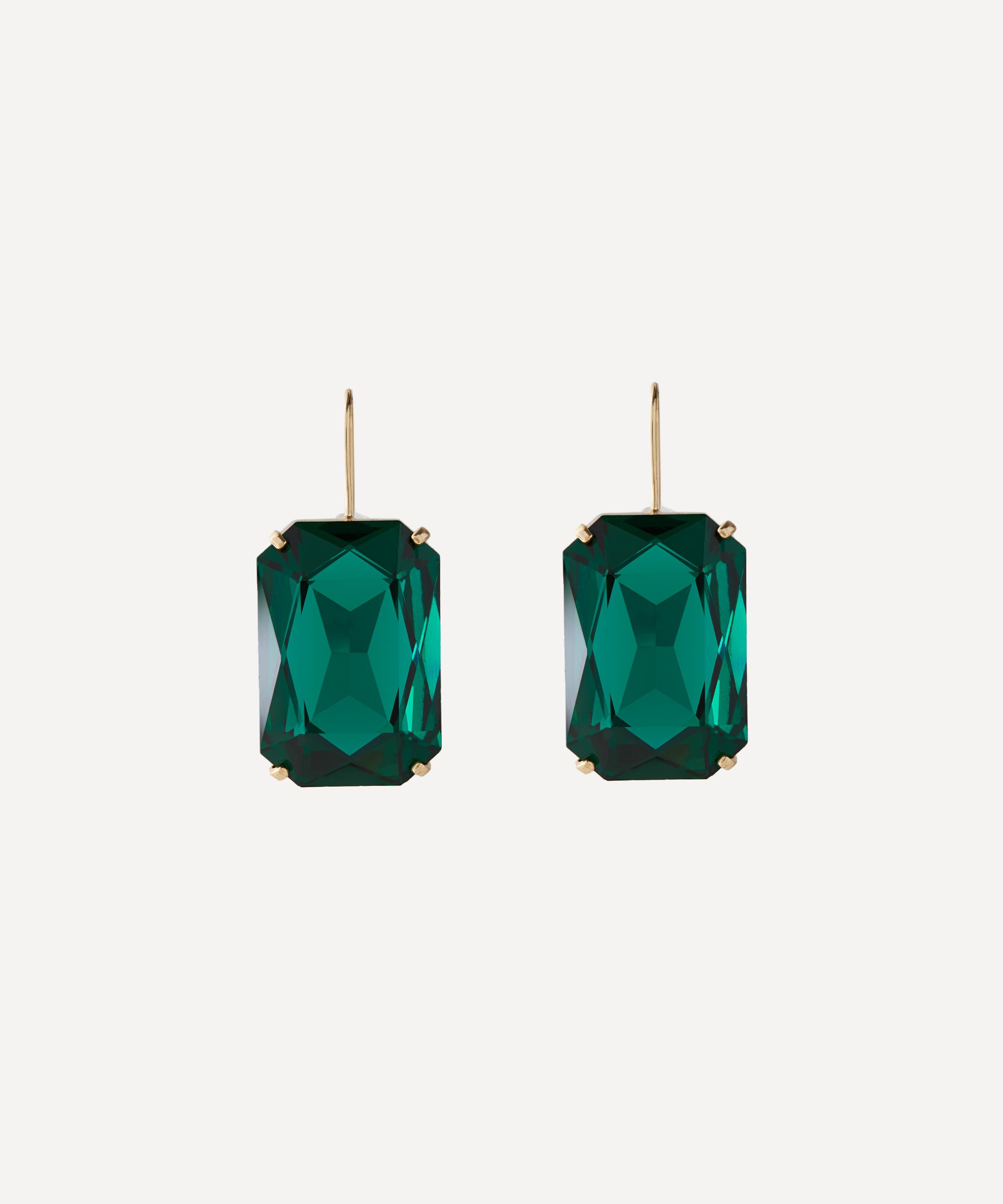 Kenneth Jay Lane - Gold-Plated Fish Hook Emerald Drop Earrings image number 0