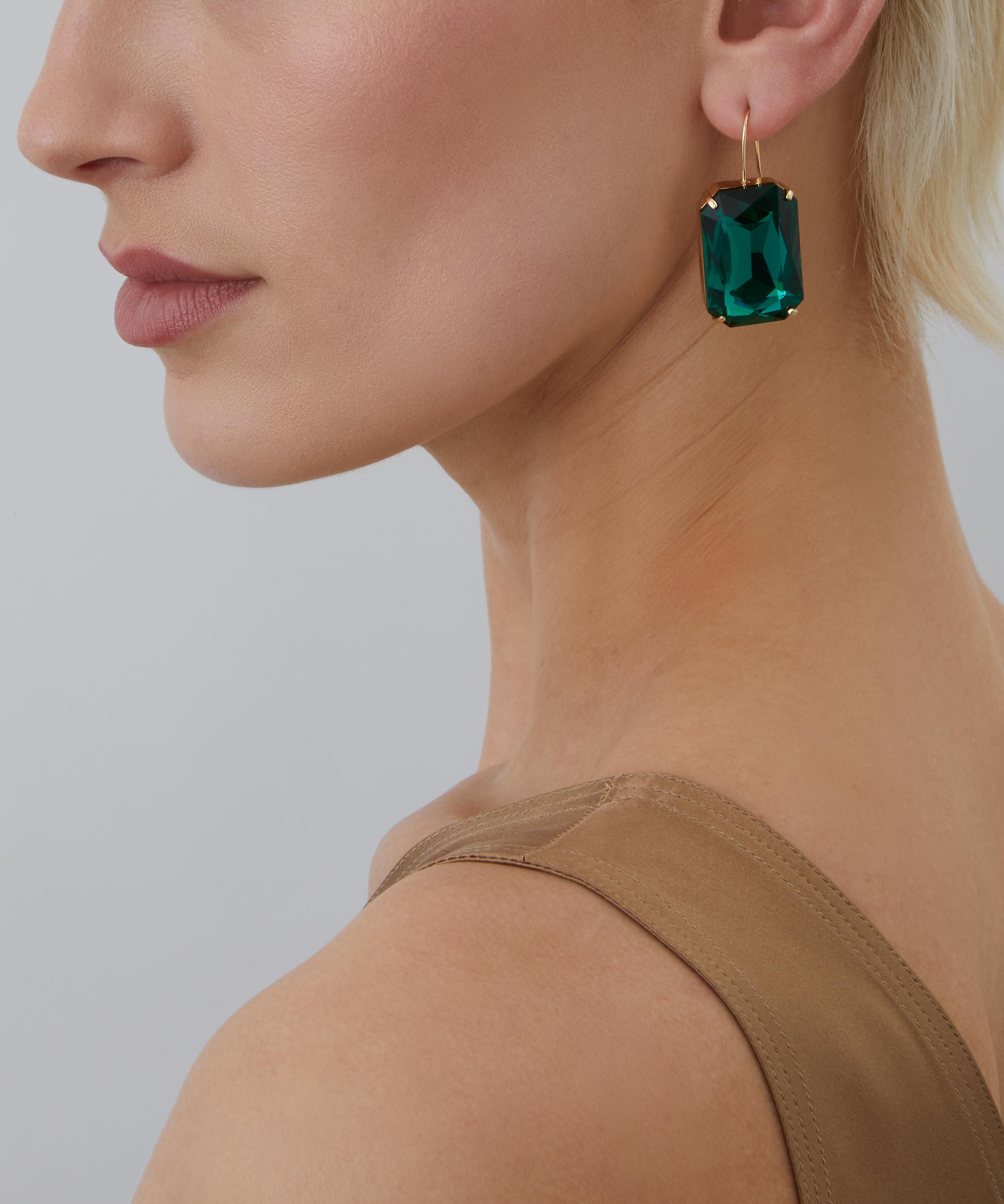Kenneth Jay Lane - Gold-Plated Fish Hook Emerald Drop Earrings image number 1