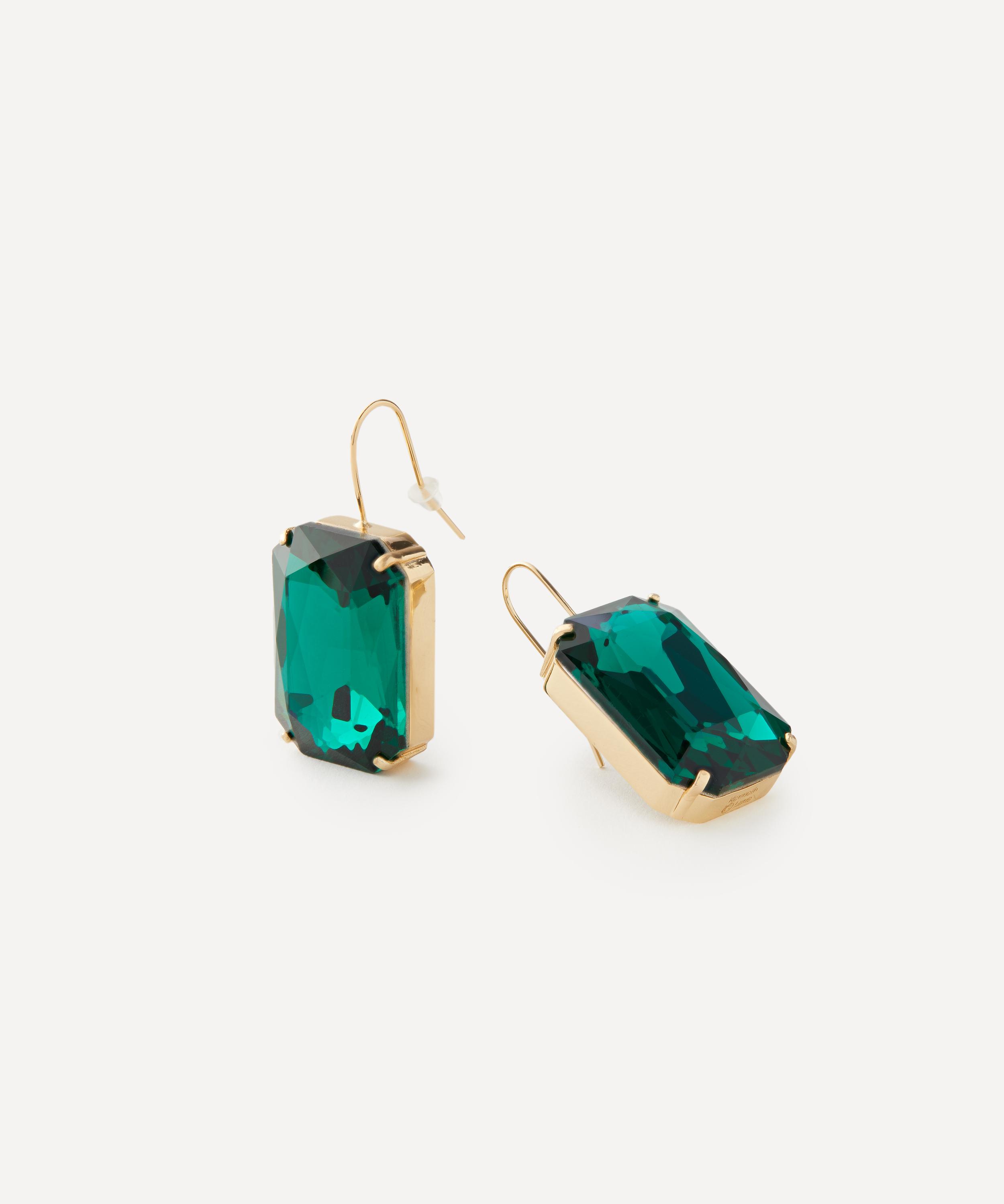 Kenneth Jay Lane - Gold-Plated Fish Hook Emerald Drop Earrings image number 2