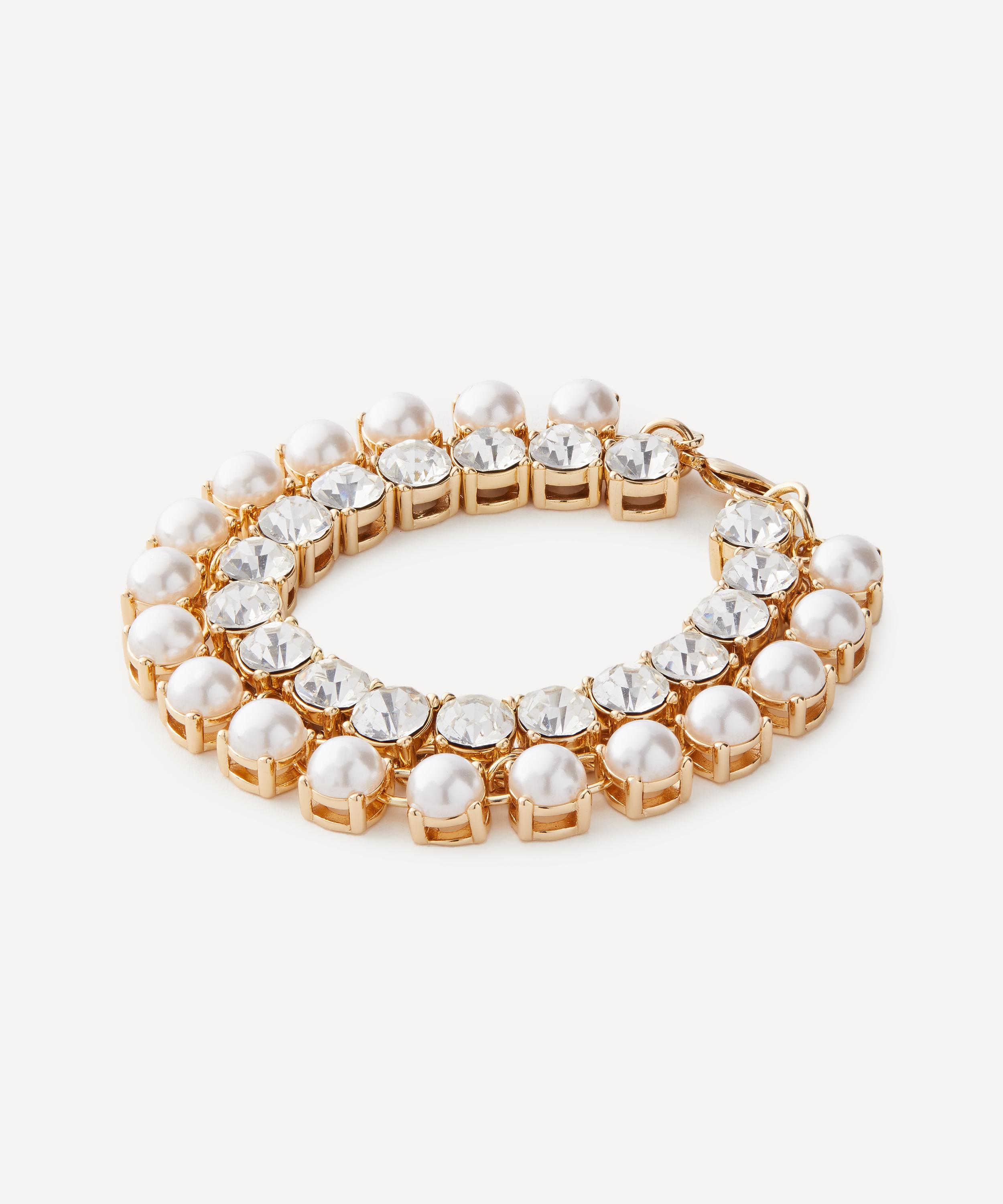 Kenneth Jay Lane - Gold-Plated Crystal Pearl Chain Bracelet image number 1