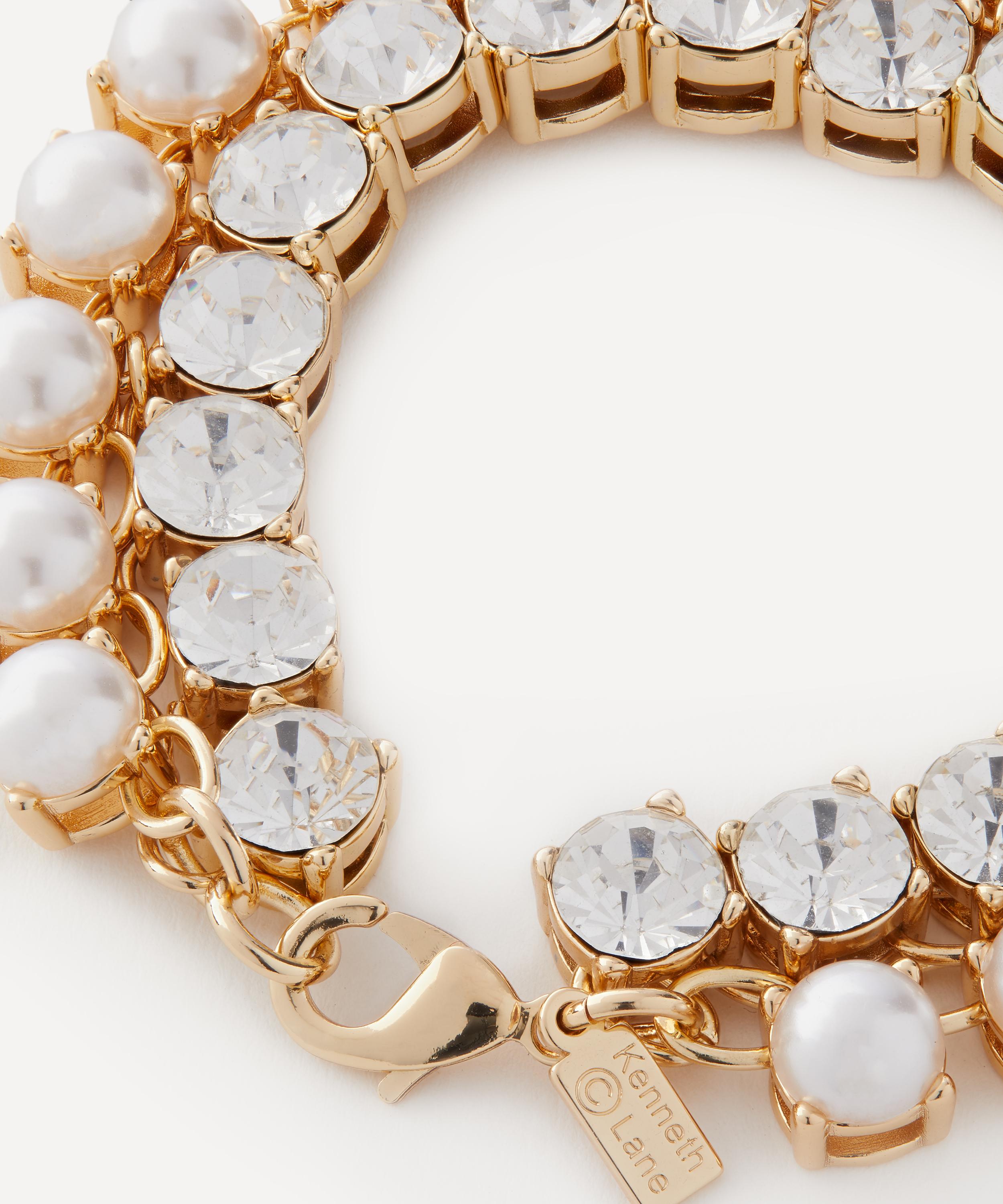 Kenneth Jay Lane - Gold-Plated Crystal Pearl Chain Bracelet image number 3