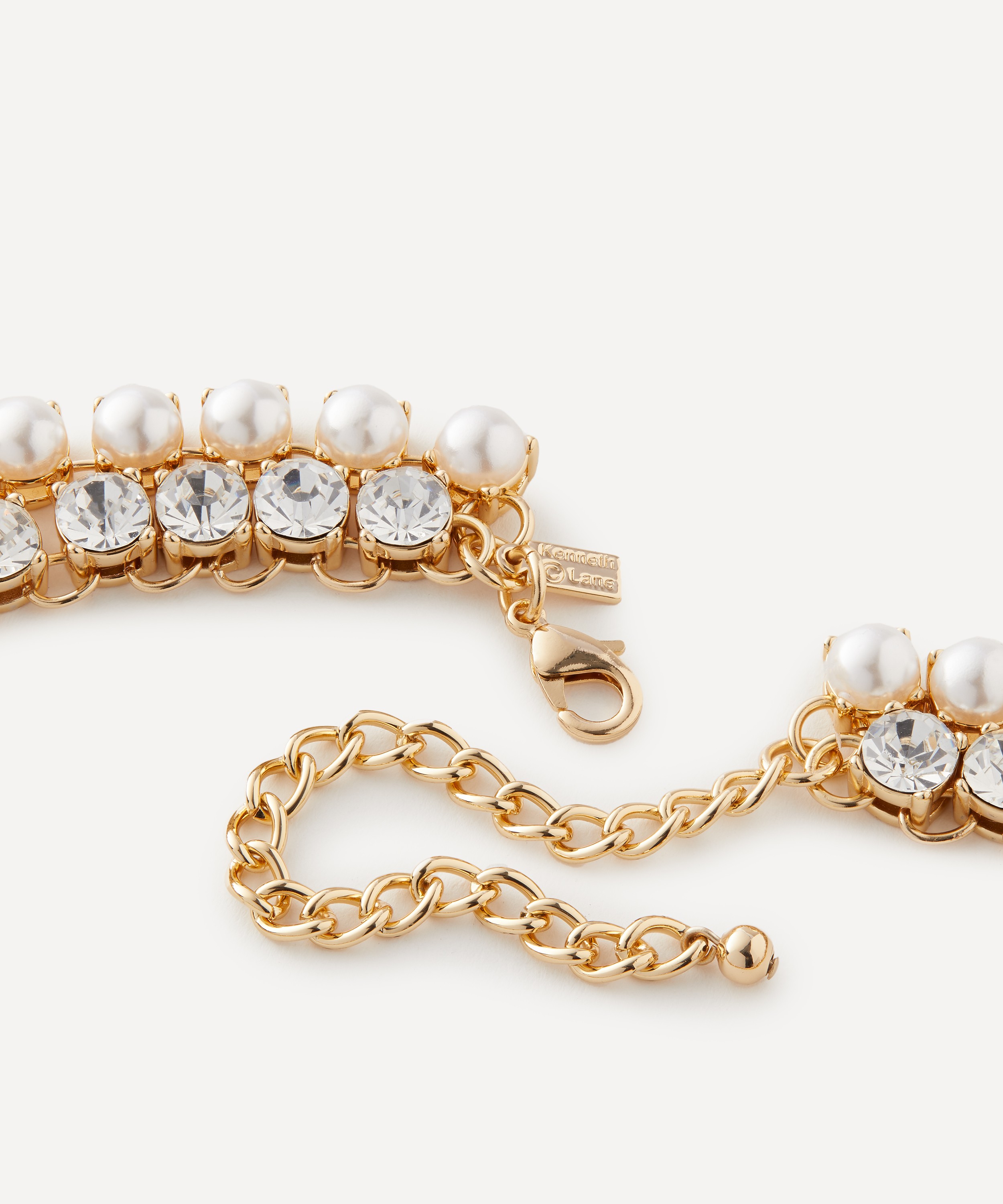 Kenneth Jay Lane - Gold-Plated Crystal Pearl Chain Necklace image number 2