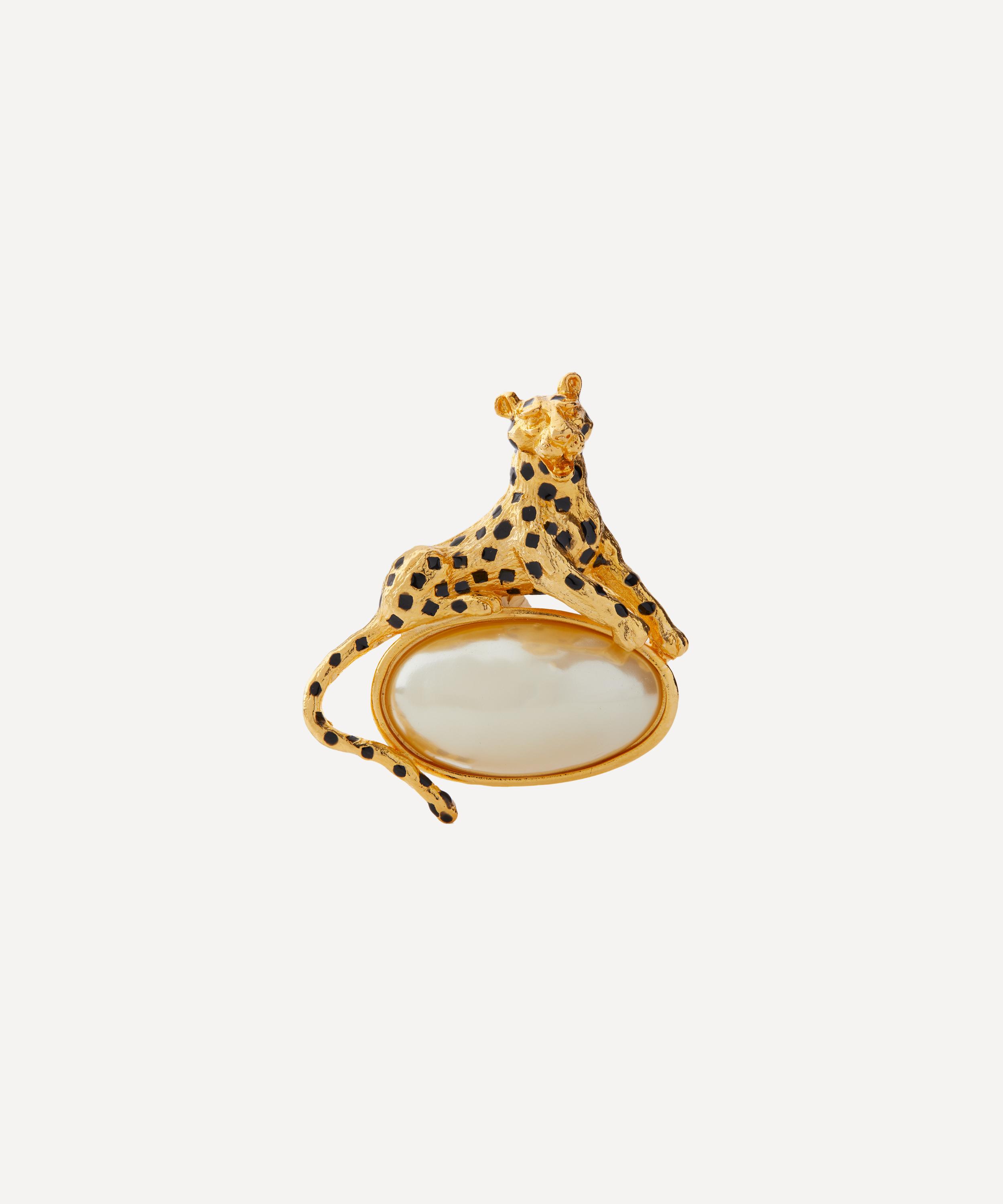 Kenneth Jay Lane - Gold-Plated Leopard and Pearl Pin image number 0