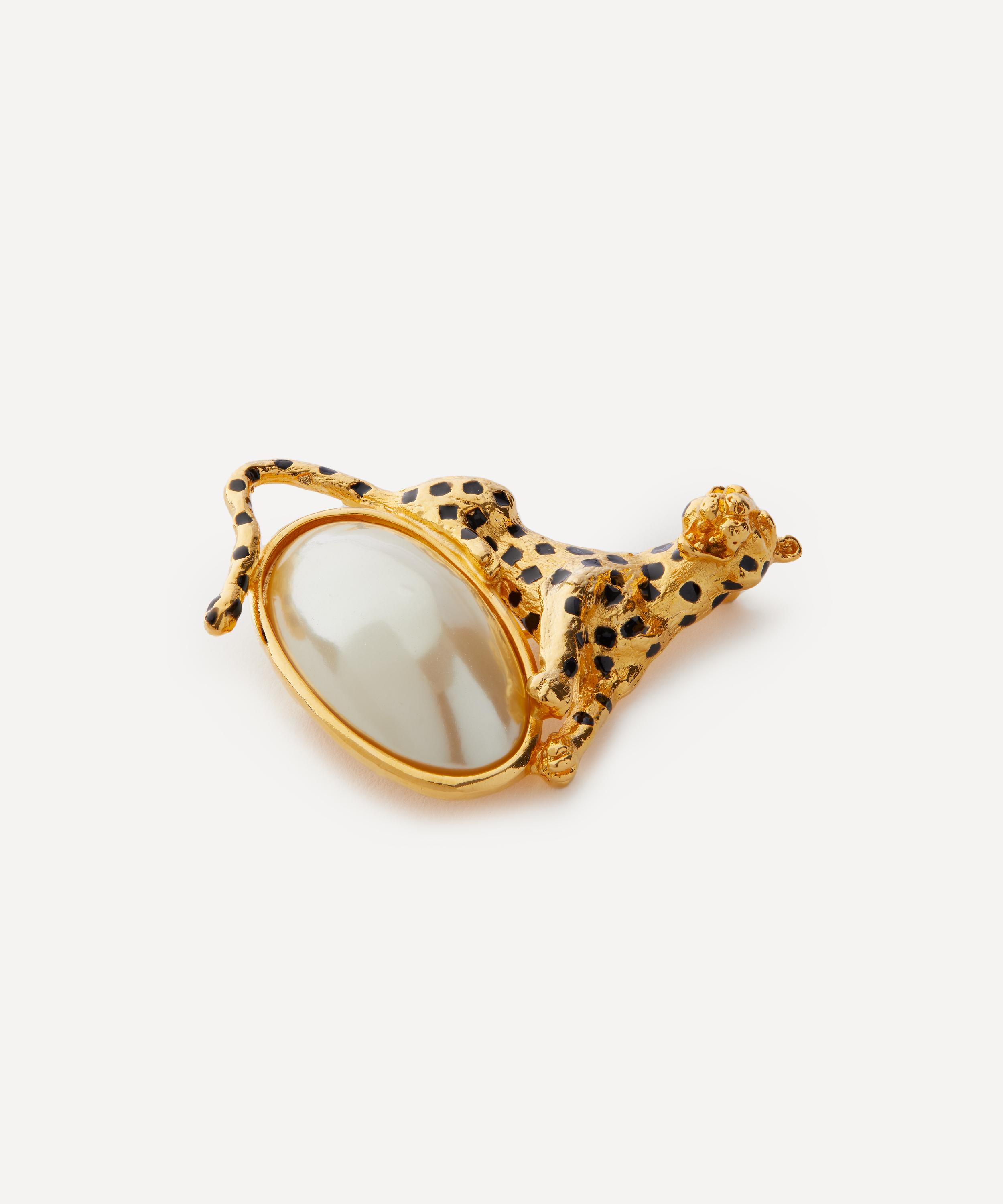 Kenneth Jay Lane - Gold-Plated Leopard and Pearl Pin image number 2