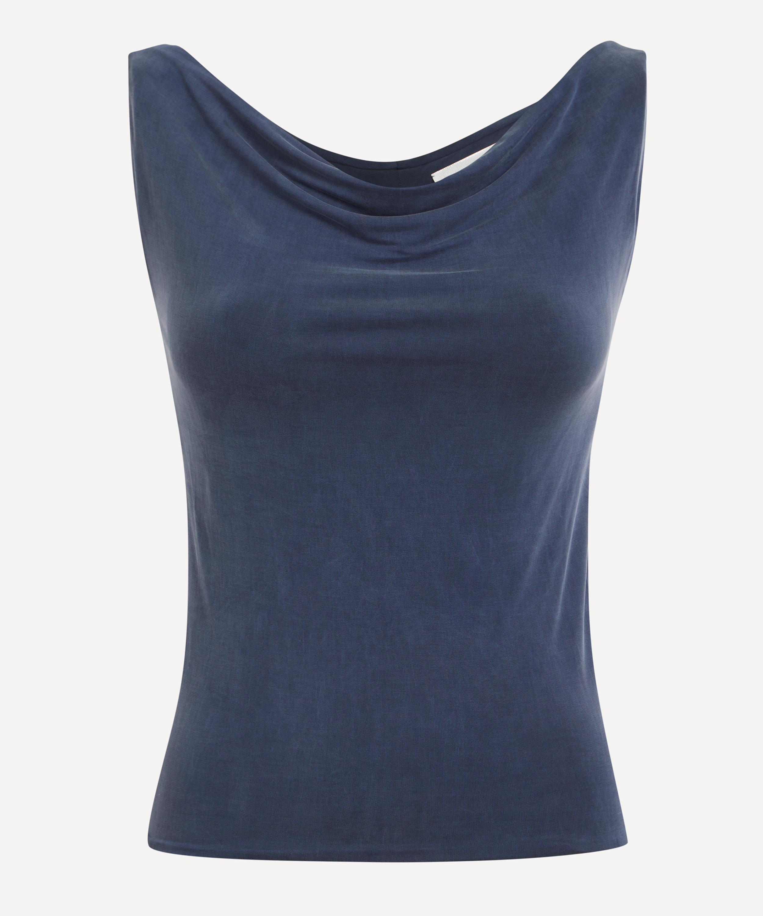 Peachy Den - Kylie Denim Blue Cowl-Neck Top image number 