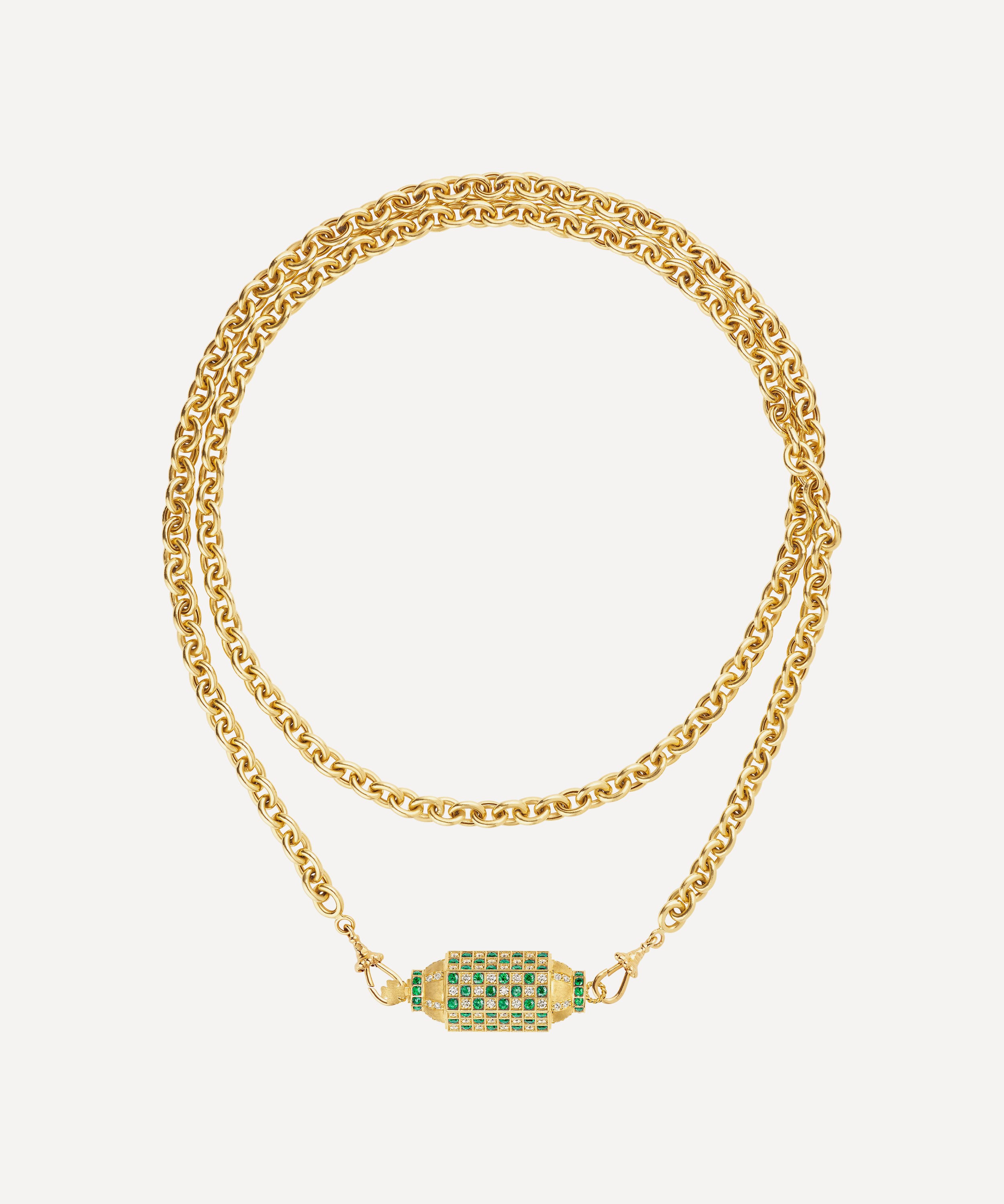 Marie Lichtenberg - 18ct Gold Check Emerald Locket Necklace image number 0