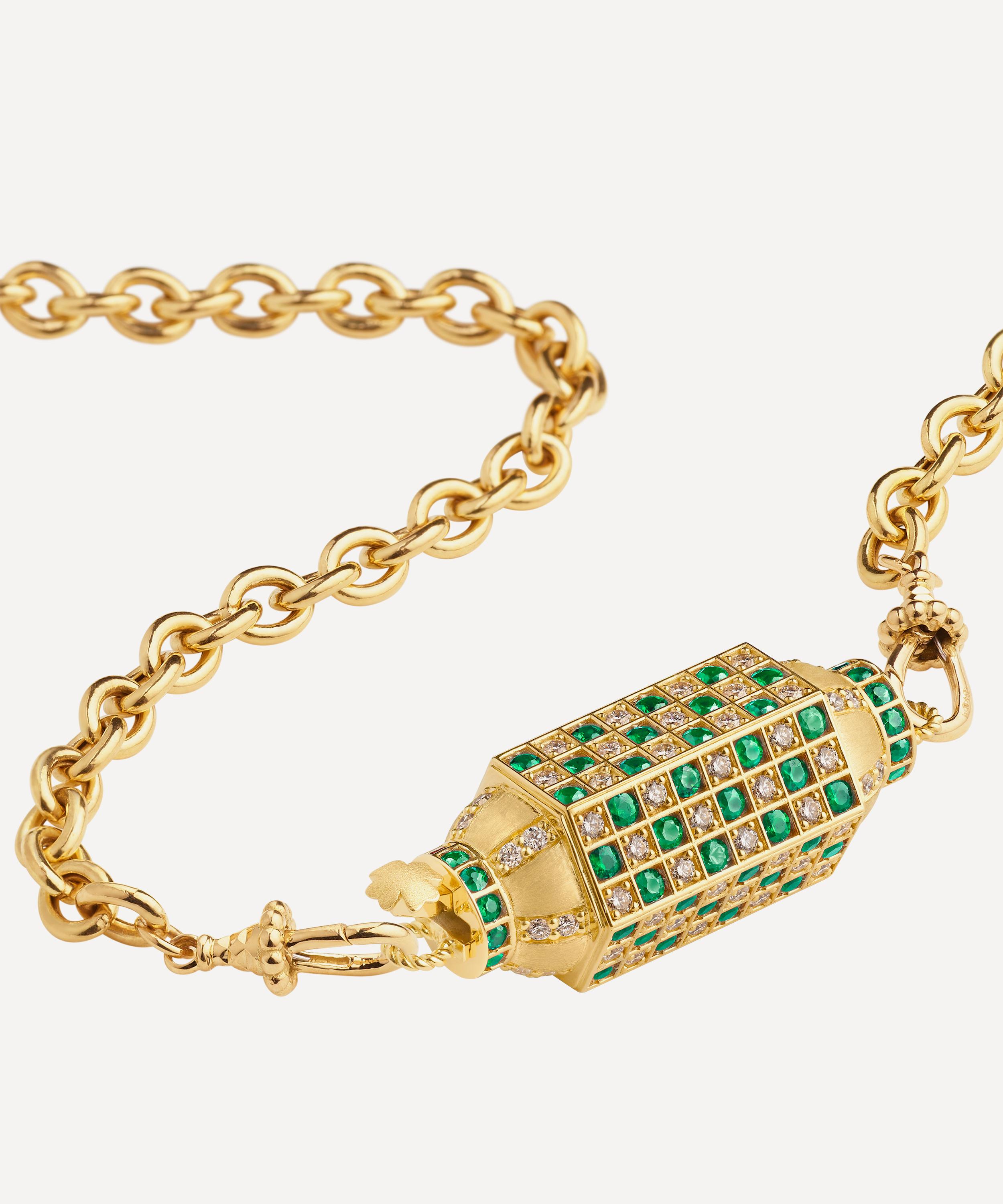 Marie Lichtenberg - 18ct Gold Check Emerald Locket Necklace image number 1