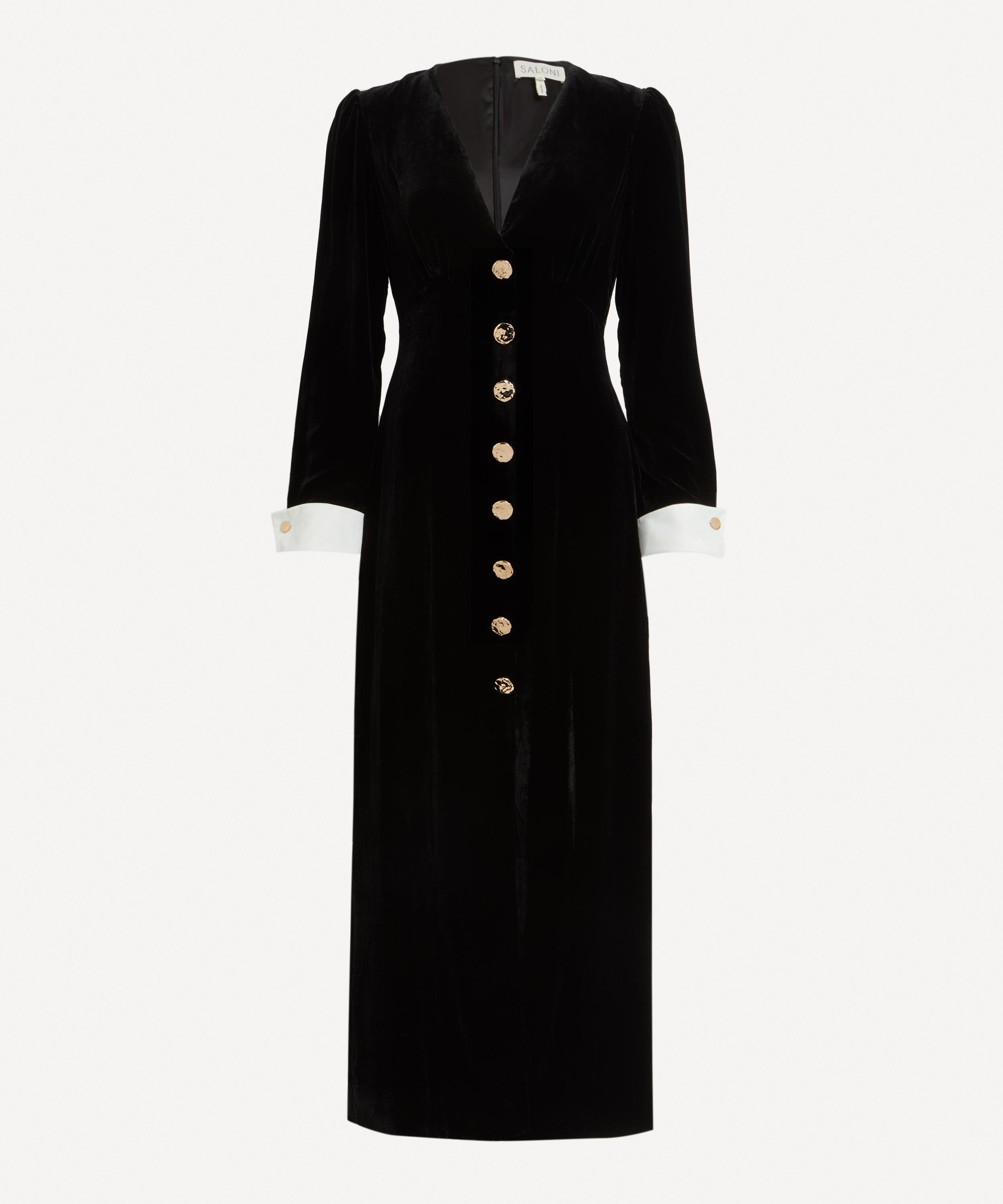 Saloni - Lulu B Black Silk Velvet Dress