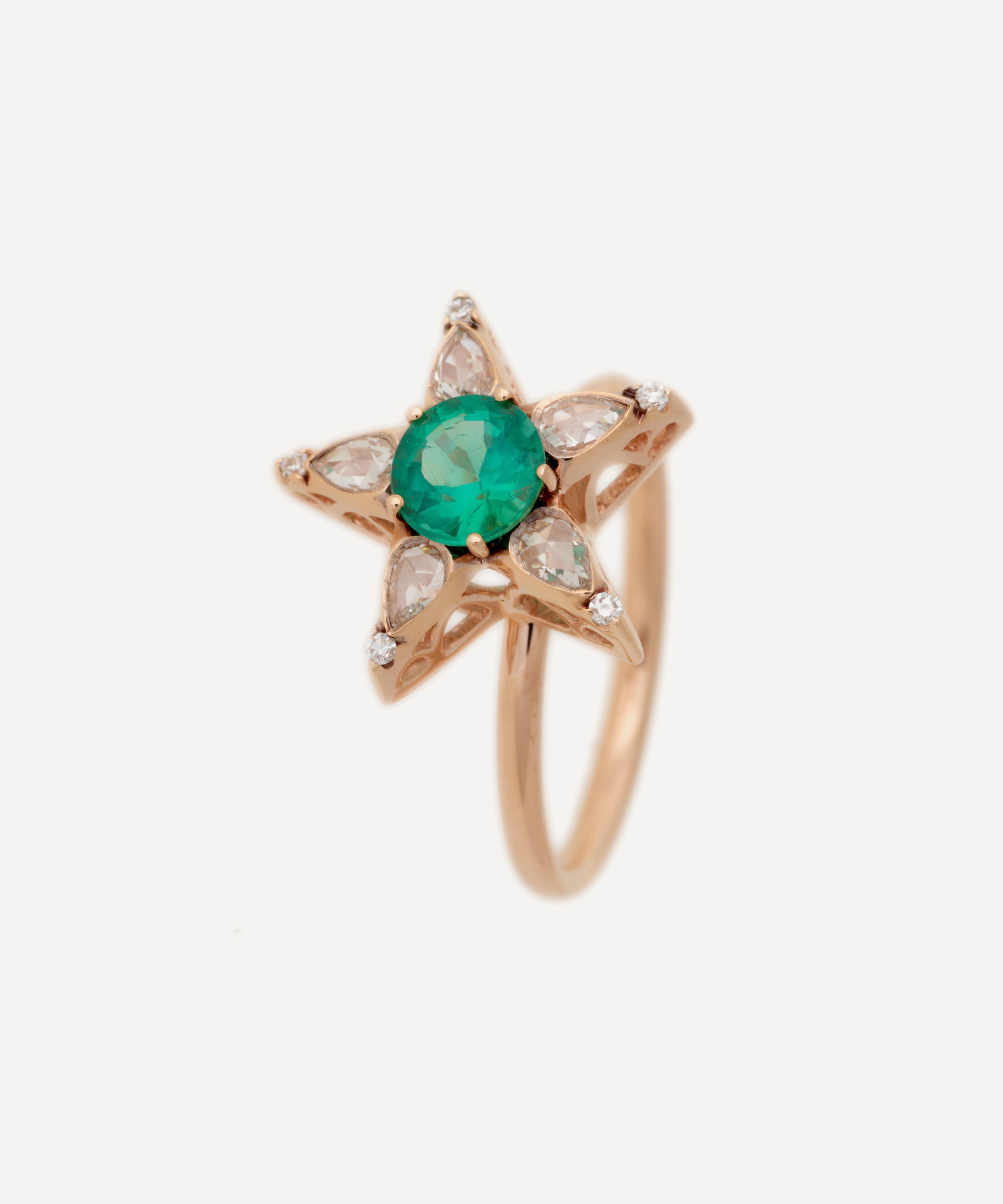 Selim Mouzannar - 18ct Rose Gold Istanbul Emerald and Diamond Star Ring image number 0