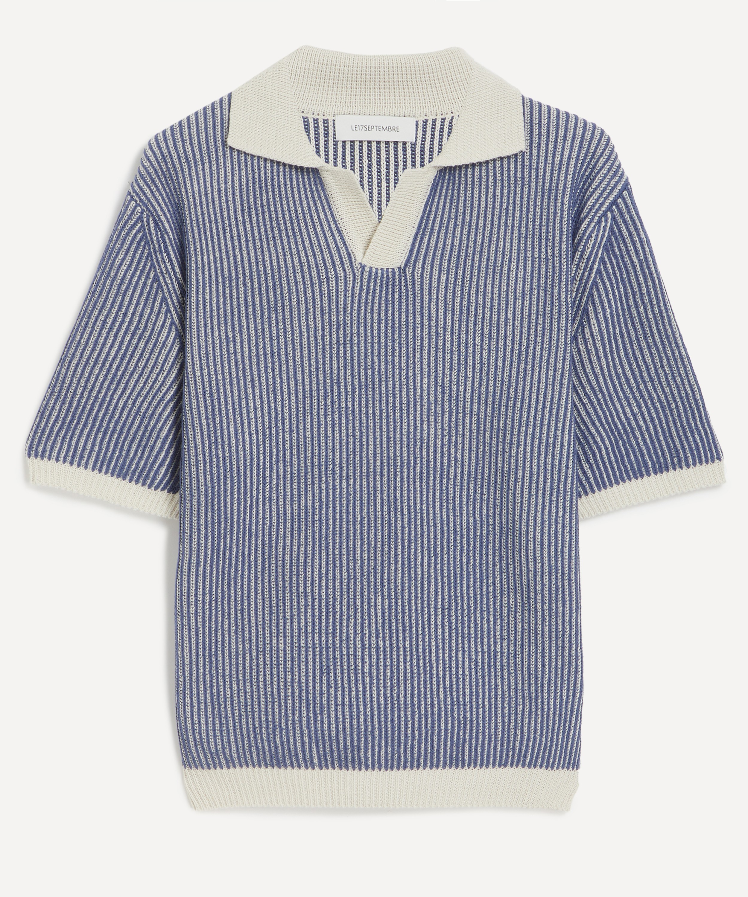 Le17septembre - Knitted Blue Striped Polo Shirt