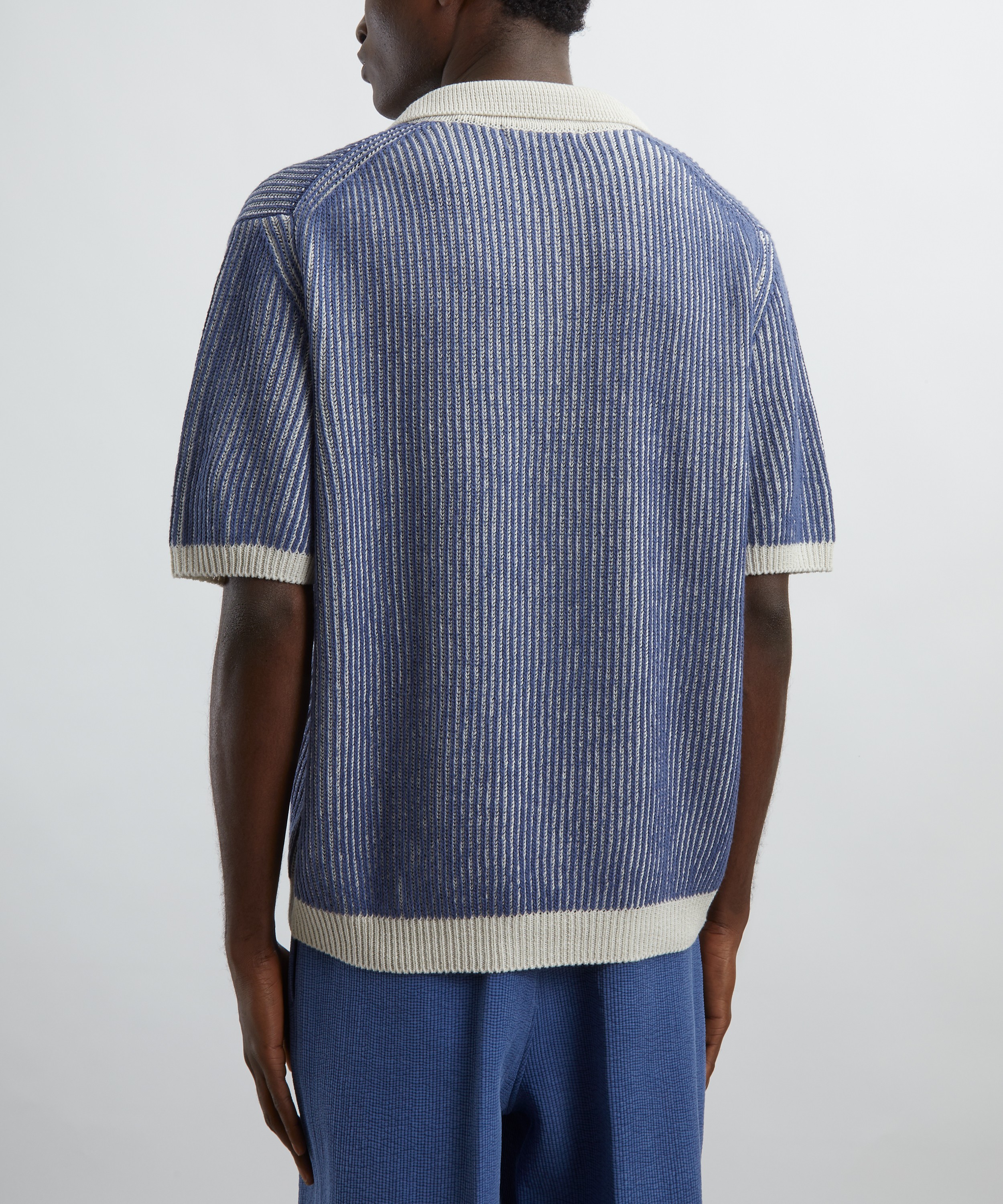 Le17septembre - Knitted Blue Striped Polo Shirt image number 3