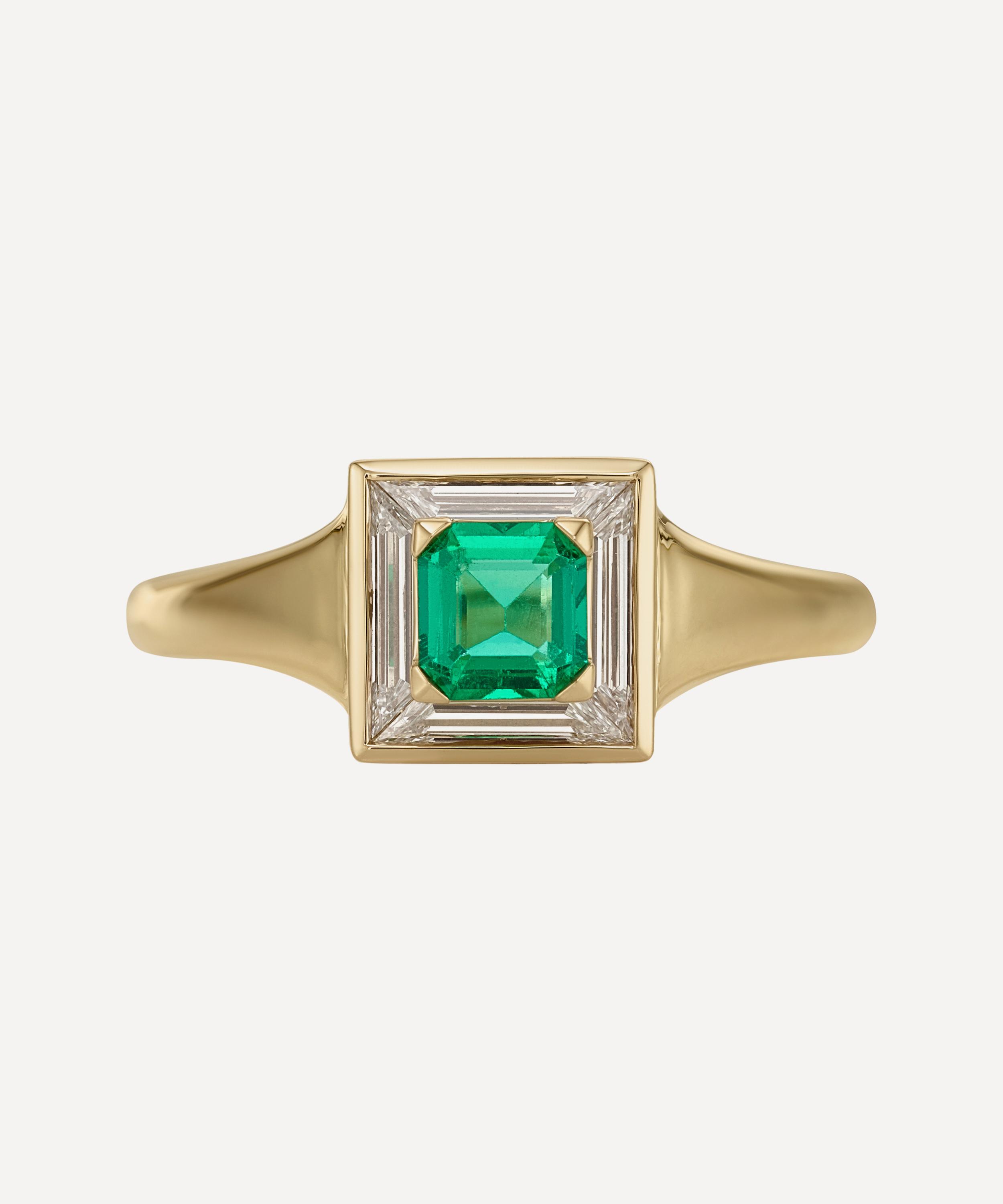 Artemer - 18ct Gold Emerald and Trapeze Diamond Art Deco Ring