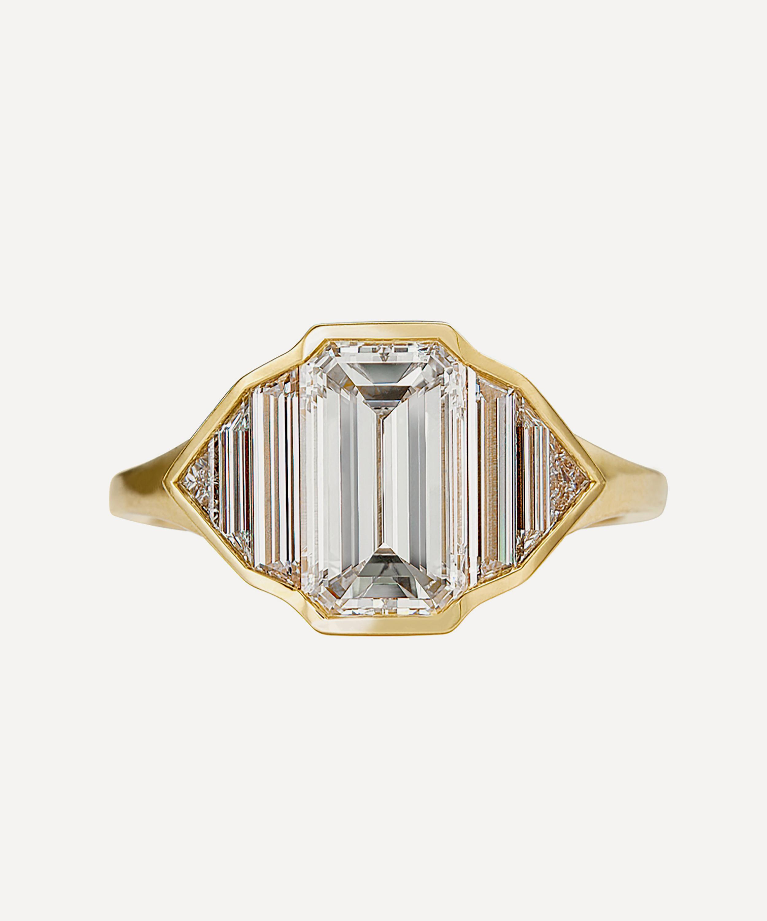 Artemer - 18ct Gold Geometric Emerald Cut Diamond Engagement Ring