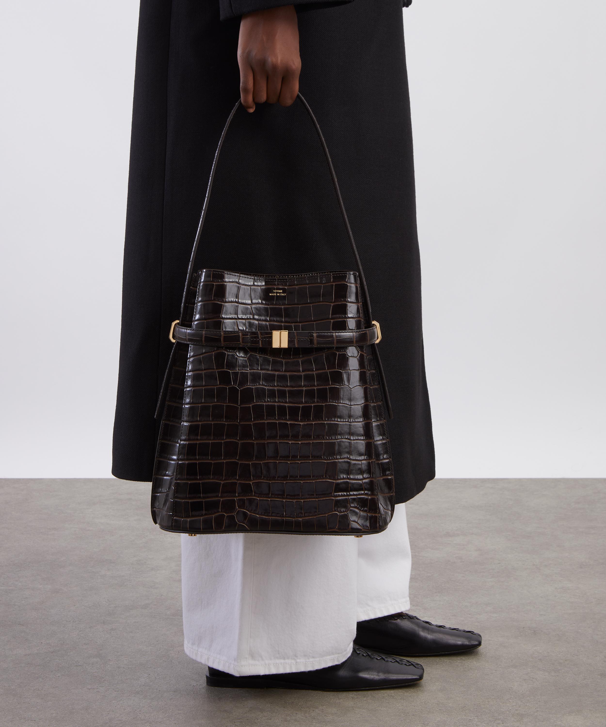 Toteme - Belted Croc-Embossed Leather Bucket Bag image number 1