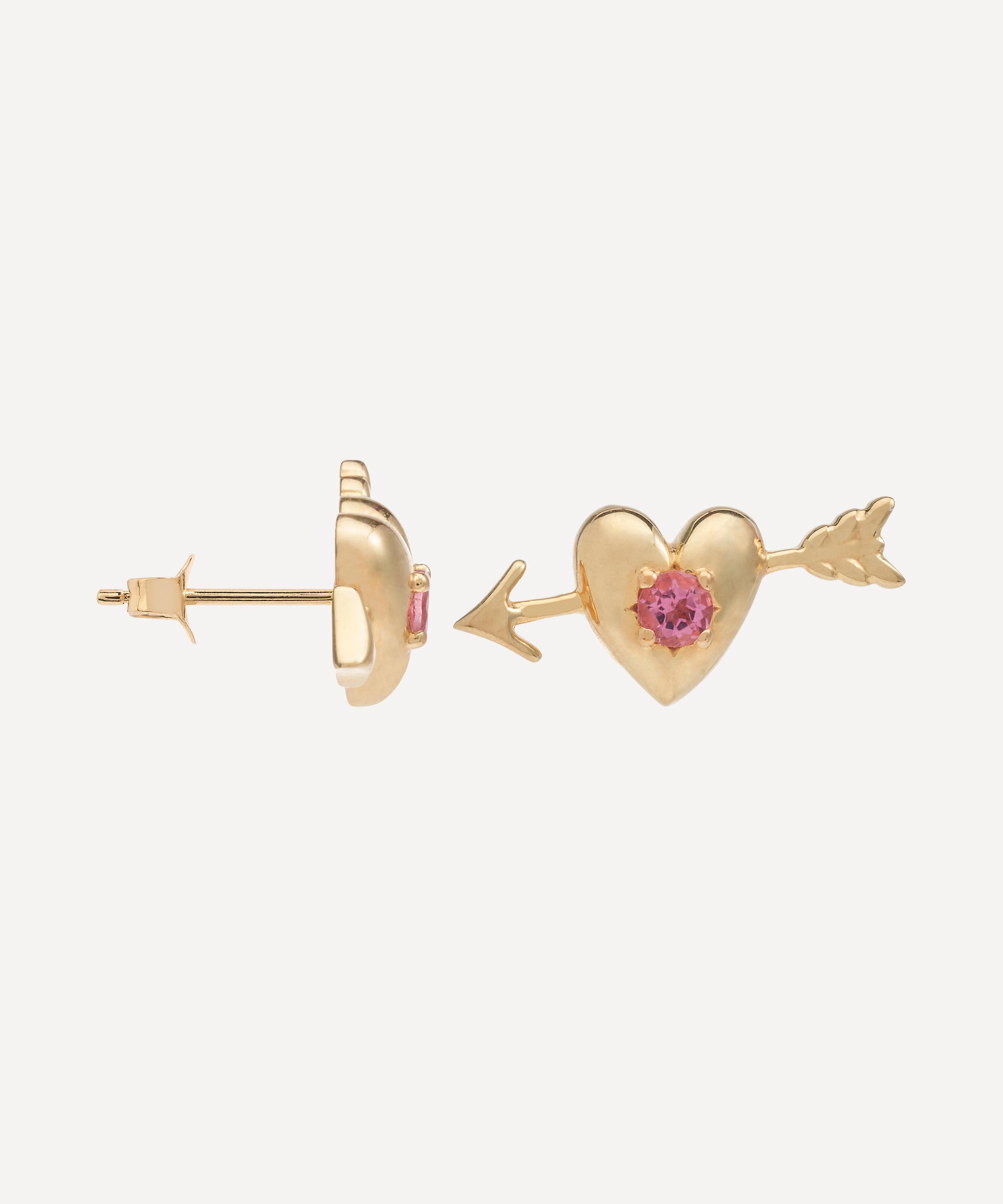 Anna + Nina - x Liberty 14ct Gold Arrowed Heart Stud Earring image number 0