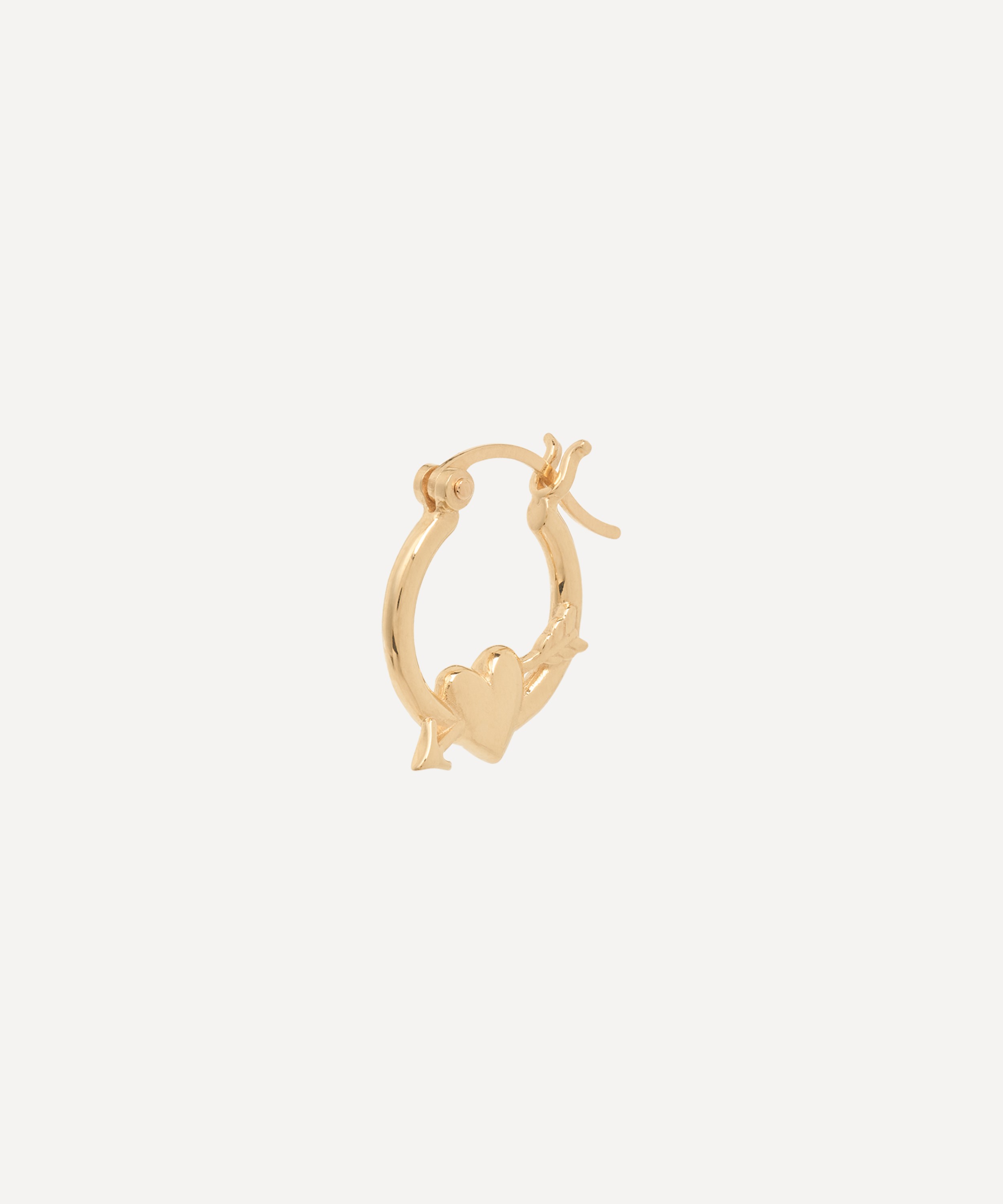 Anna + Nina - x Liberty 14ct Gold Arrowed Heart Hoop Earring image number 0