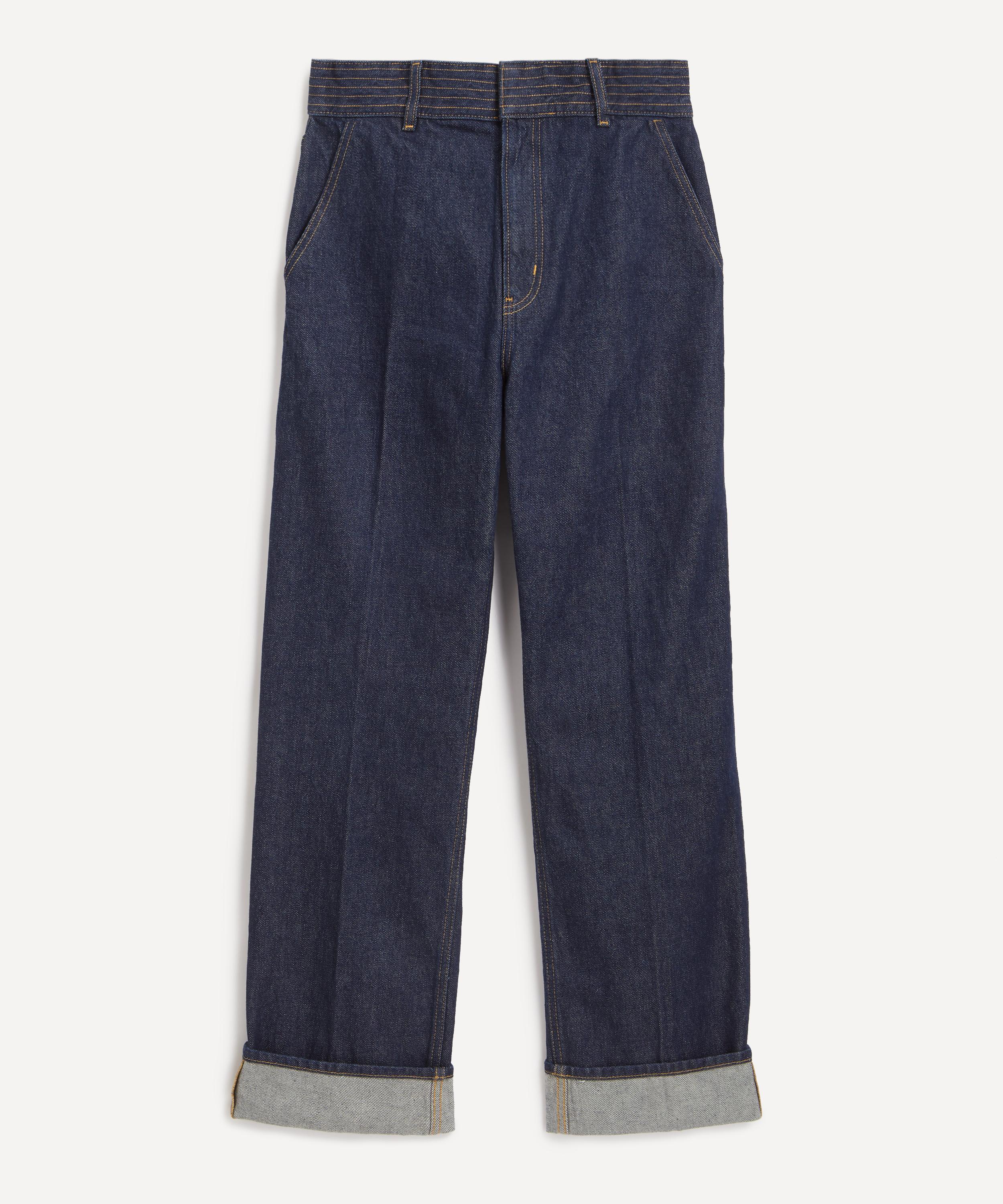 Frame - Trapunto Wide Leg Denim Trousers in Rinse