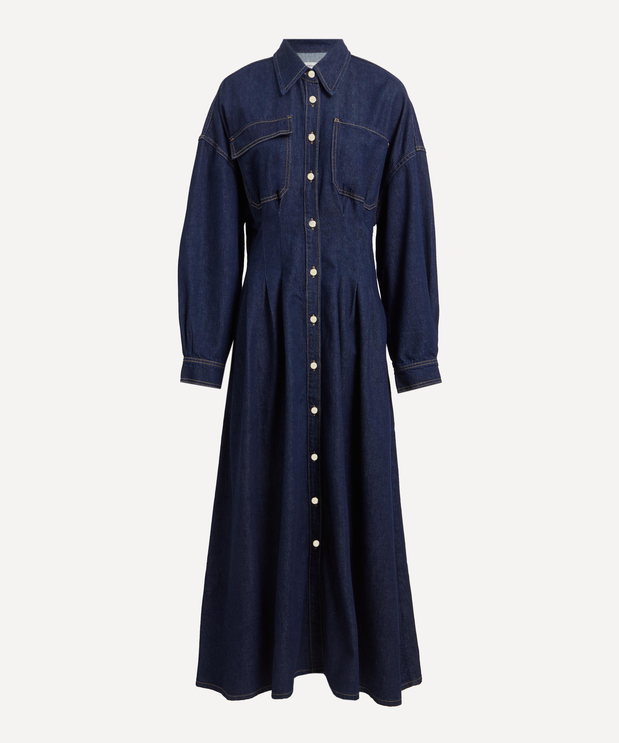 Frame - Nipped Rigid Denim Maxi Dress in Rinse image number 0