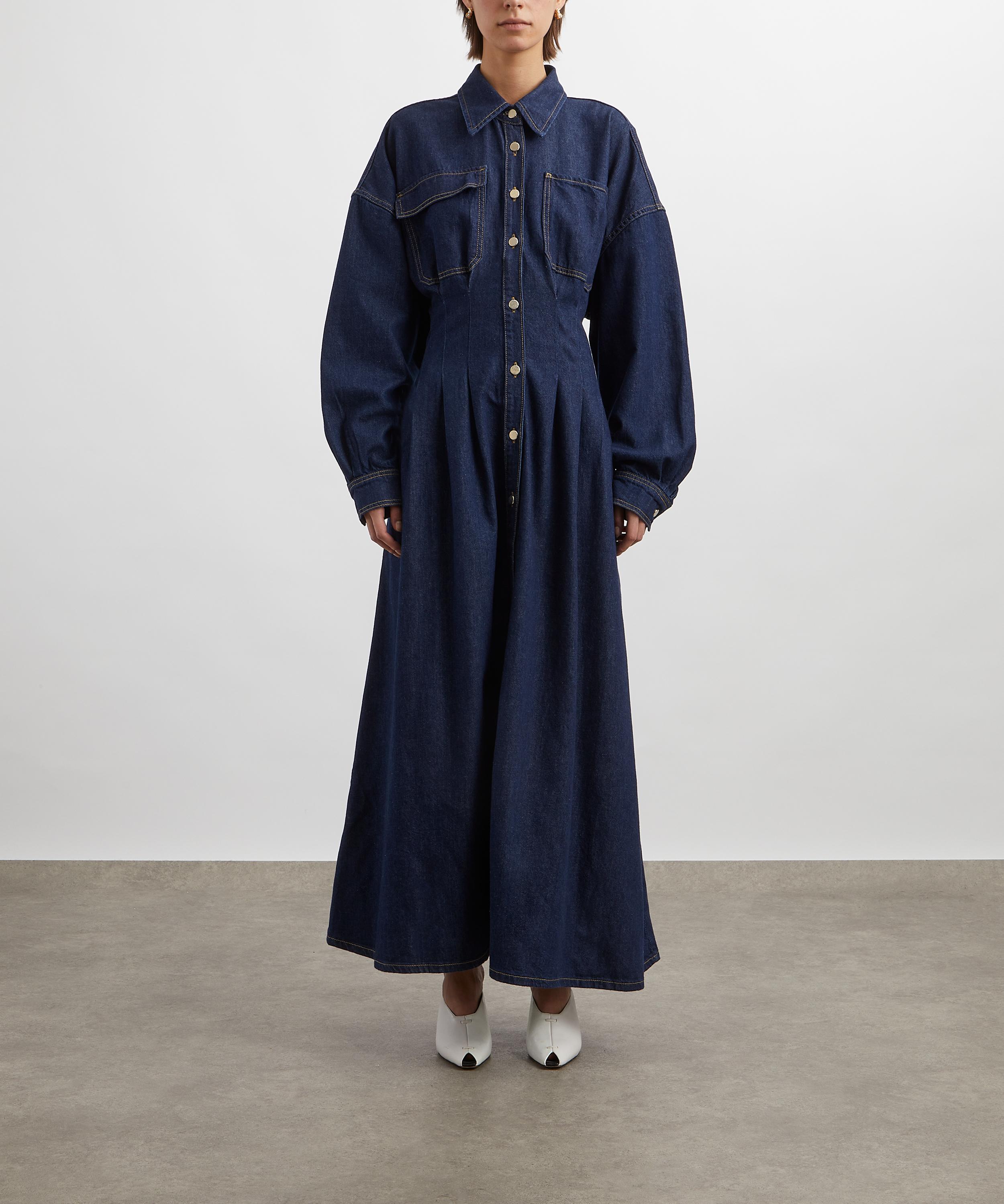 Frame - Nipped Rigid Denim Maxi Dress in Rinse image number 2