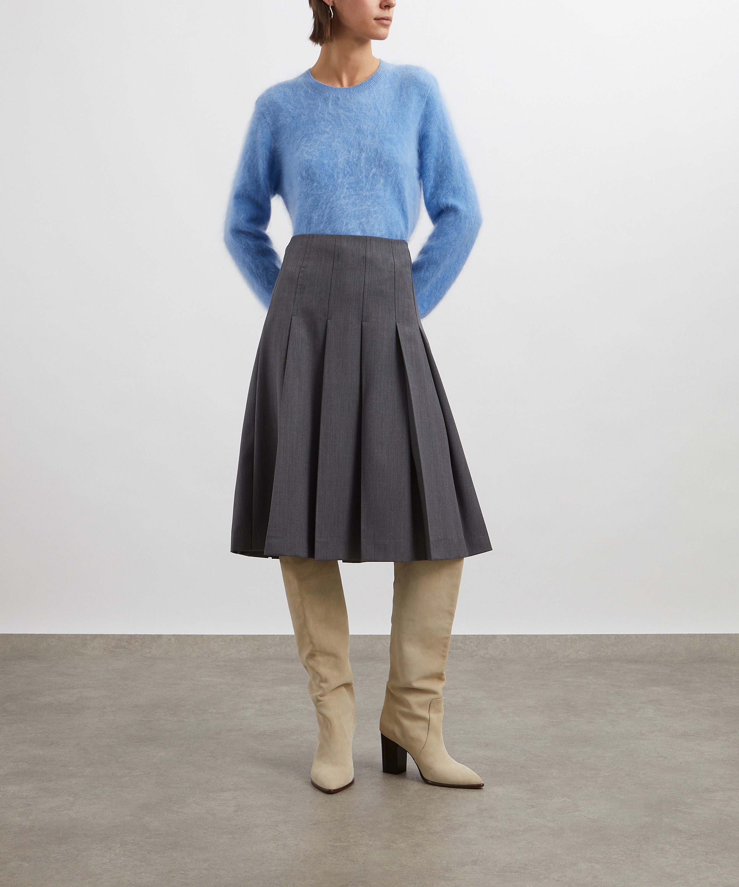 Jumper 1234 - Blue Marl Brushed Crew Cashmere Jumper image number 1