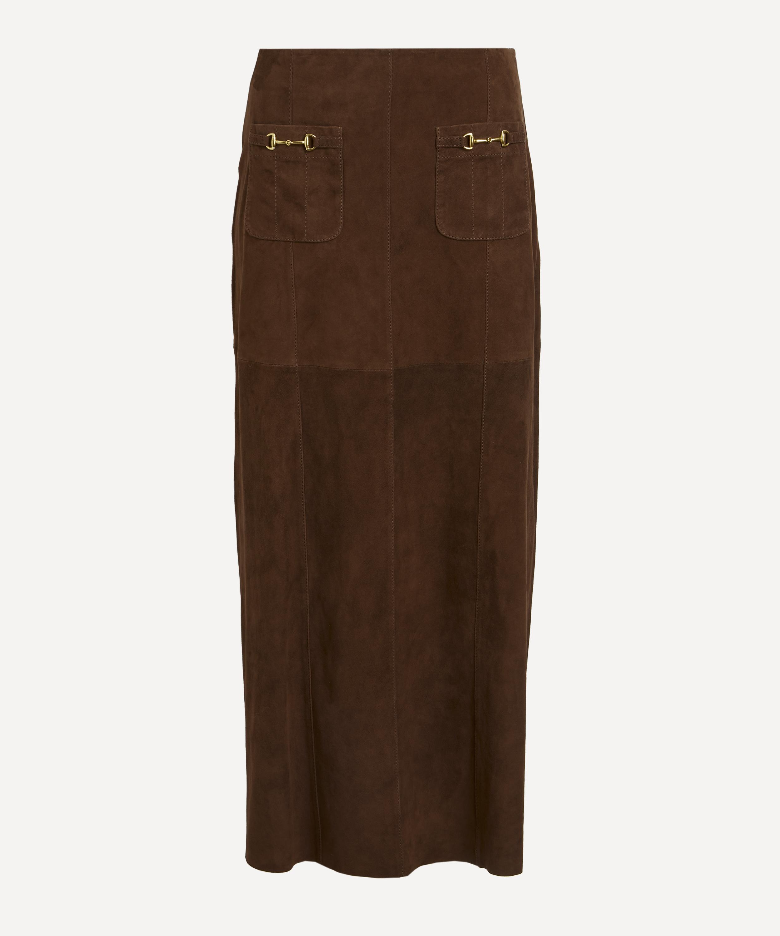 RIXO - Edwina Suede Midi Skirt image number 0