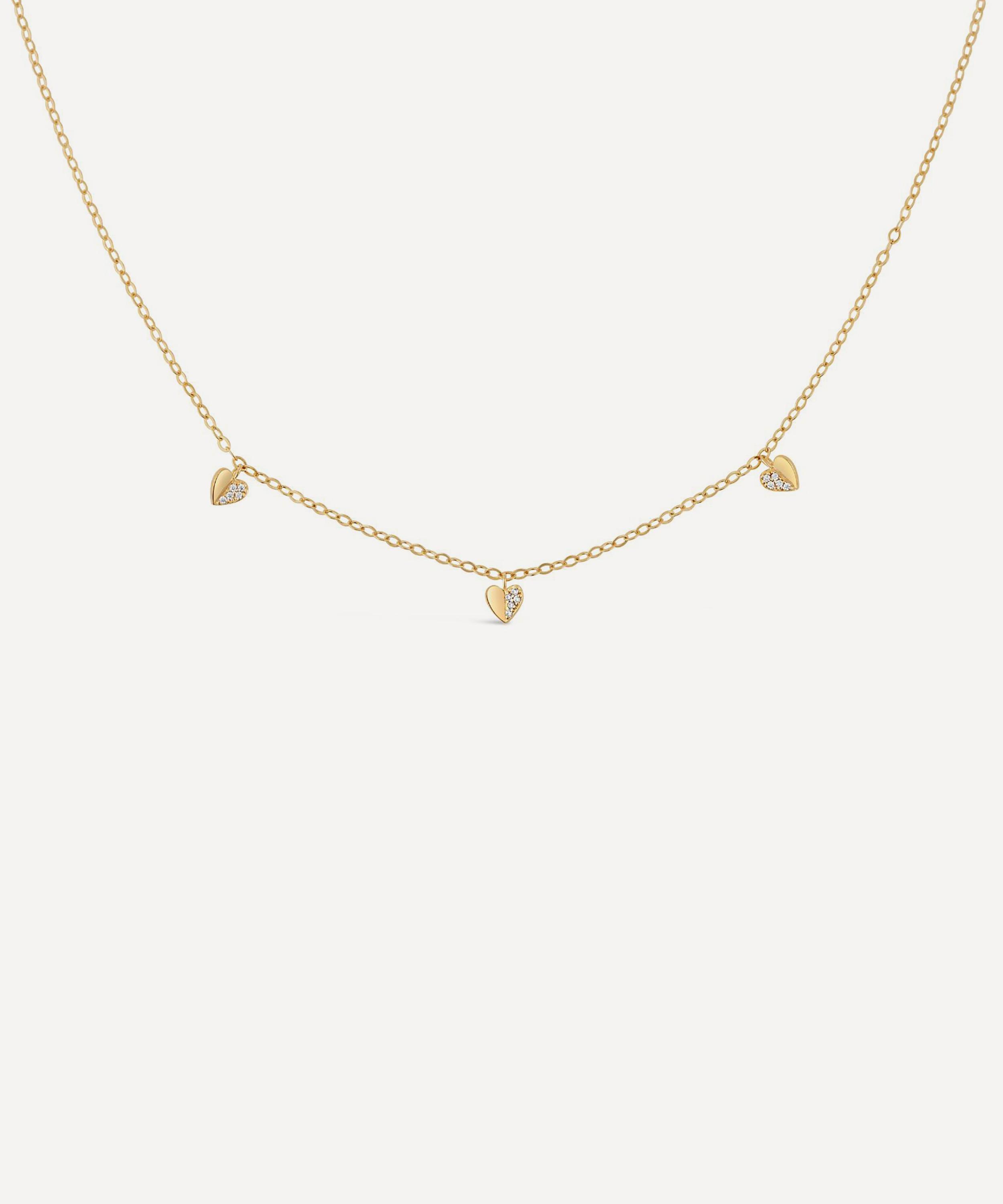 Dinny Hall - 9ct Gold Folded Heart Diamond Trio Necklace