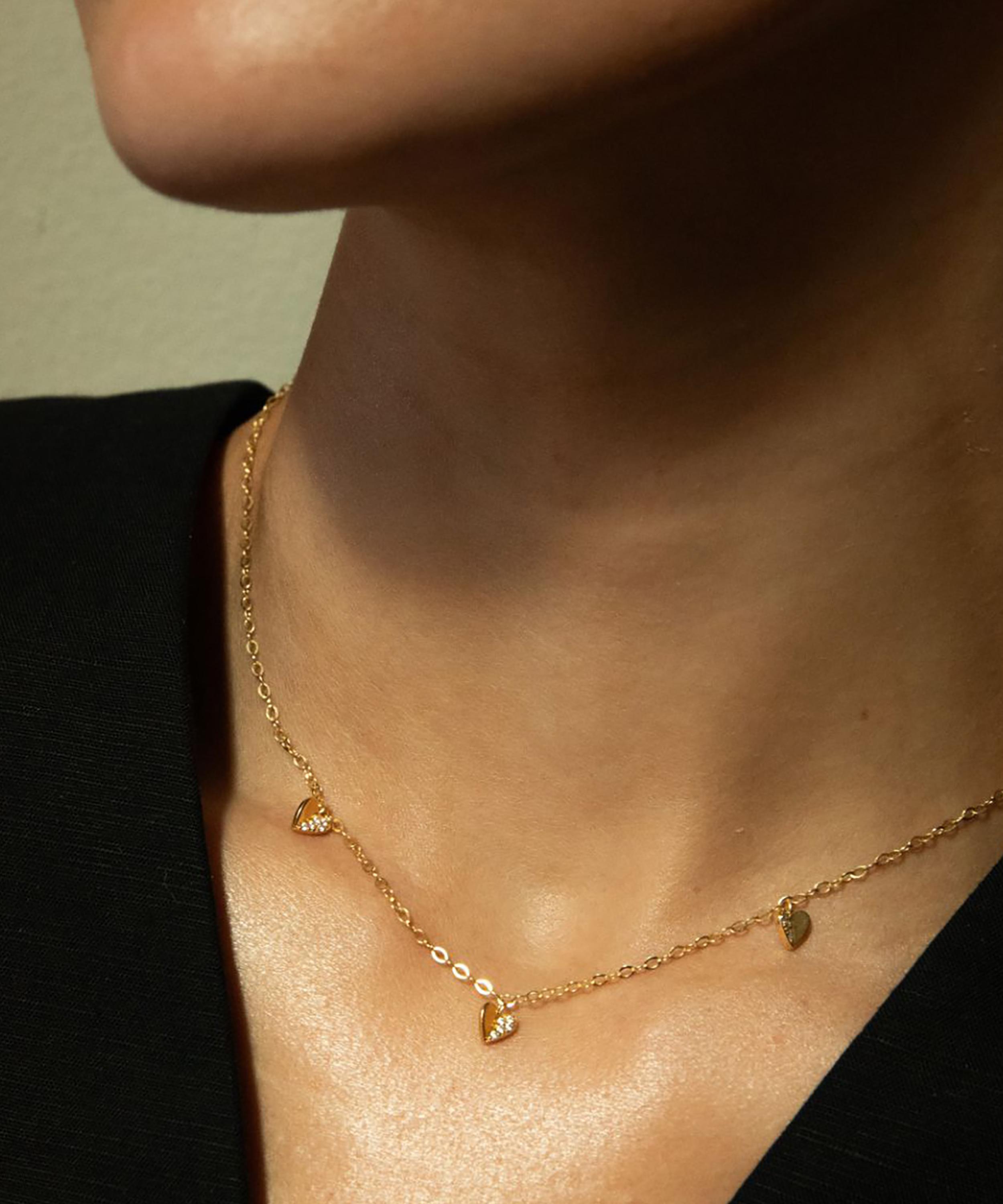 Dinny Hall - 9ct Gold Folded Heart Diamond Trio Necklace image number 1