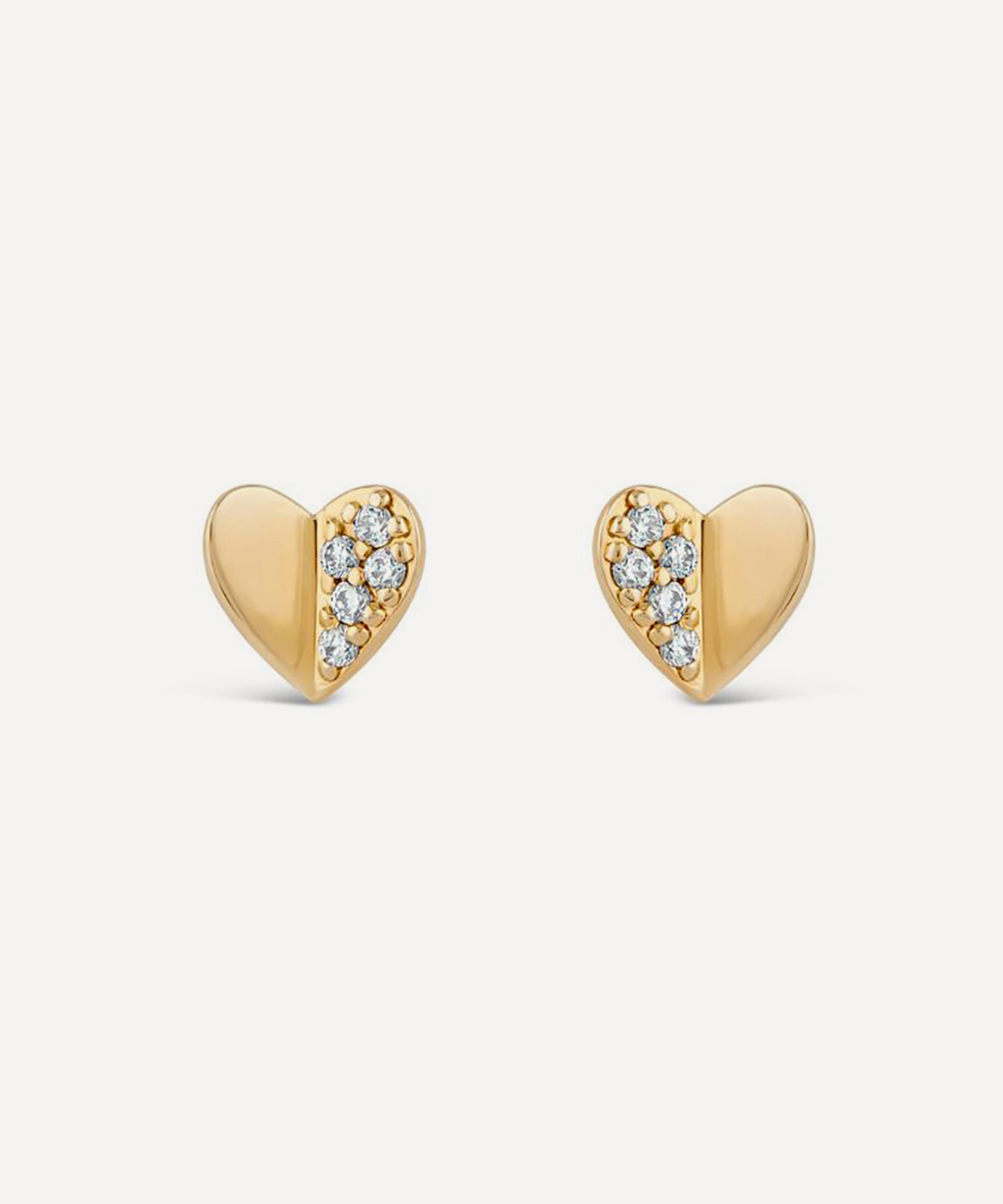 Dinny Hall - 9ct Gold Folded Heart Diamond Stud Earrings image number 0