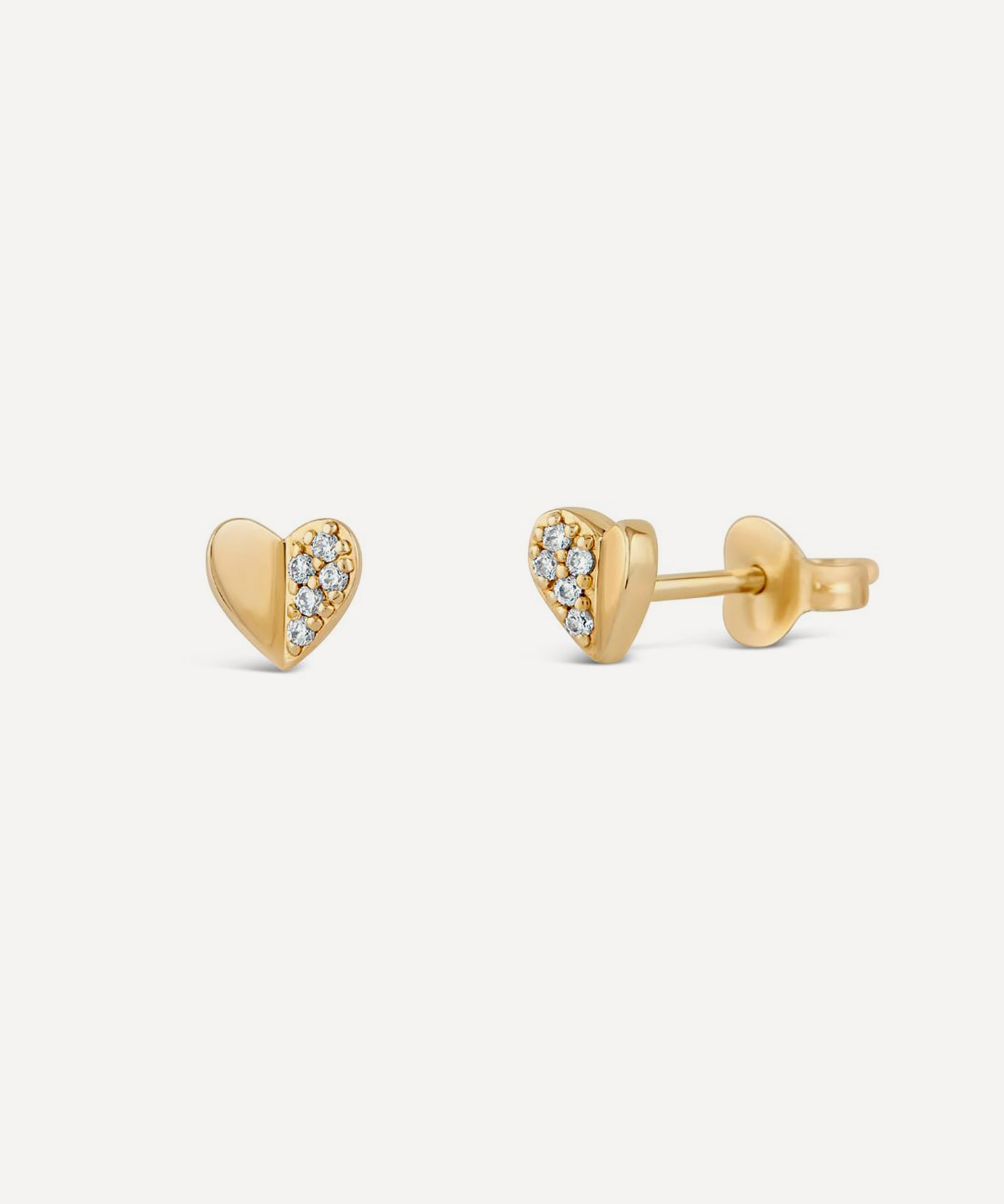 Dinny Hall - 9ct Gold Folded Heart Diamond Stud Earrings image number 2